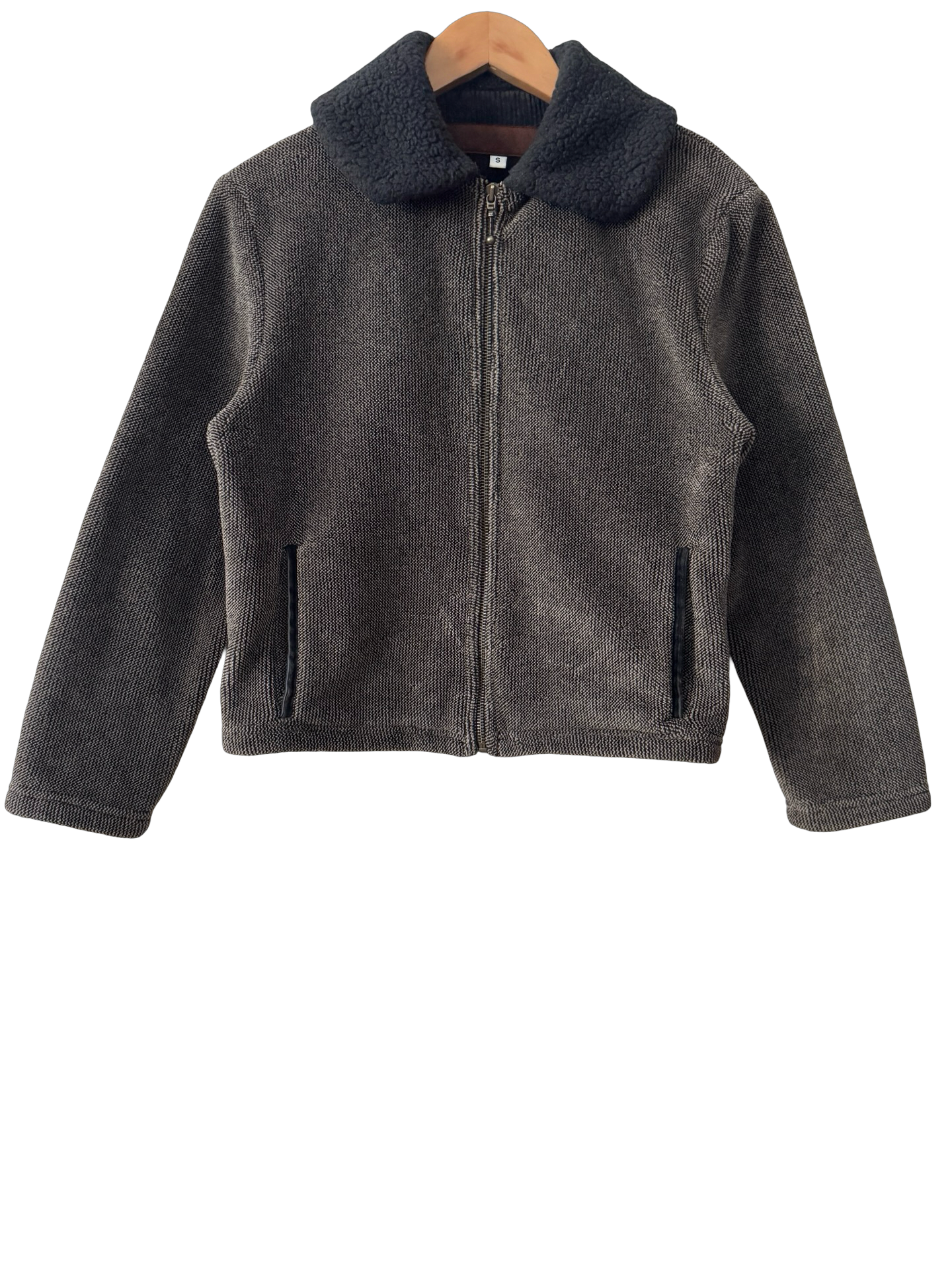 Vintage Y2K Dark Academia Faux Shearling Collar Jacket (S/M)