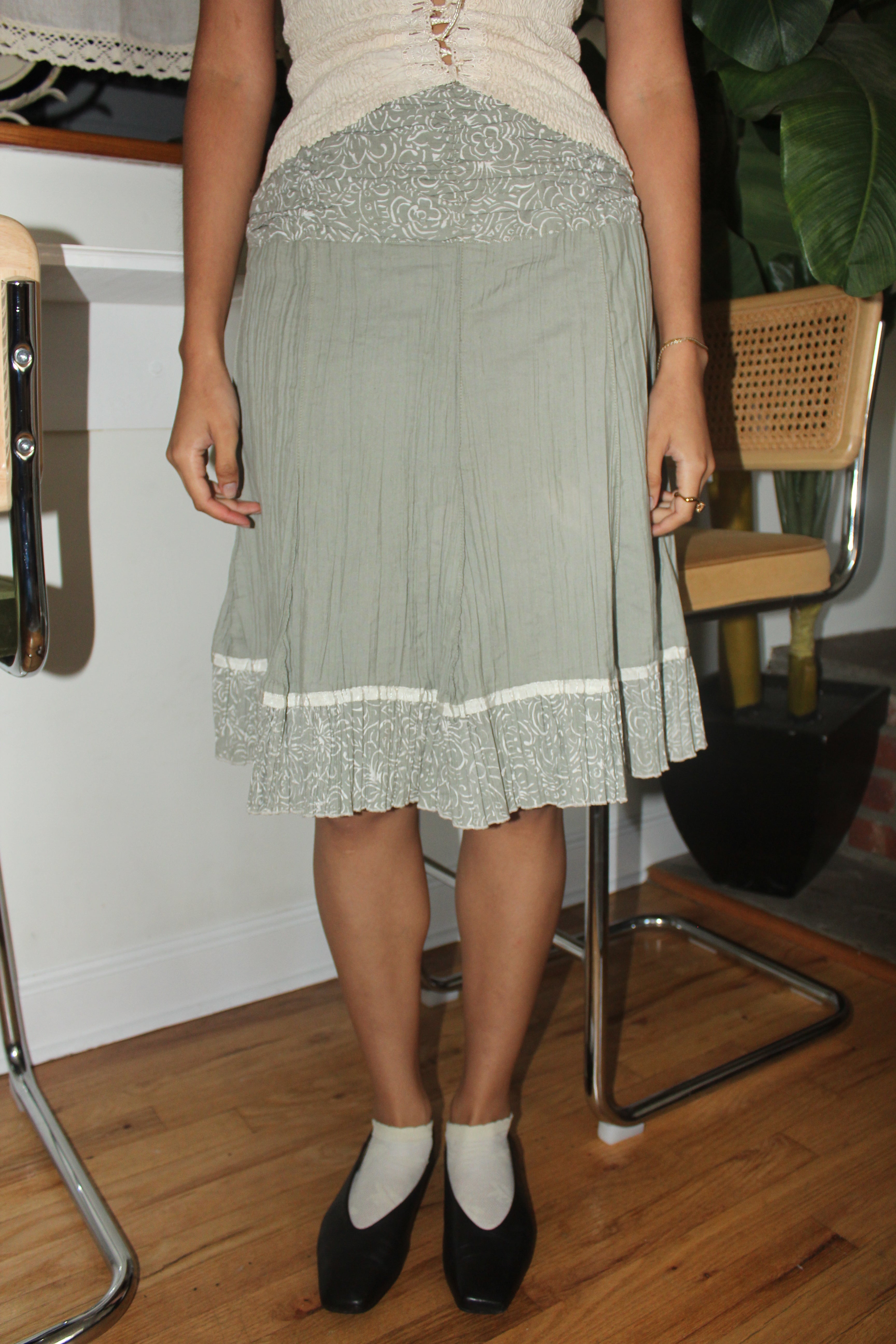 Vintage 90s Ruched Victorian Midi Skirt (S)