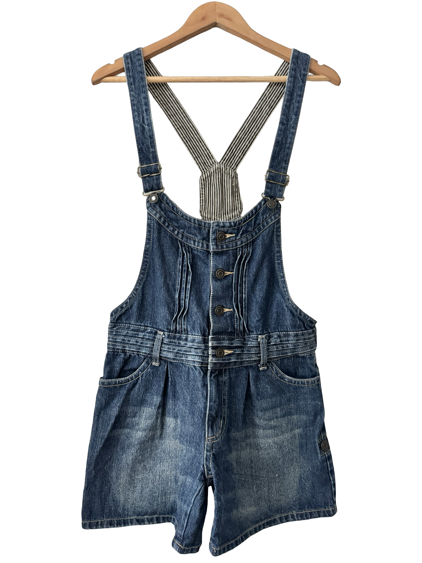 Vintage 90s Striped Lined Overall Shorts (S/M)