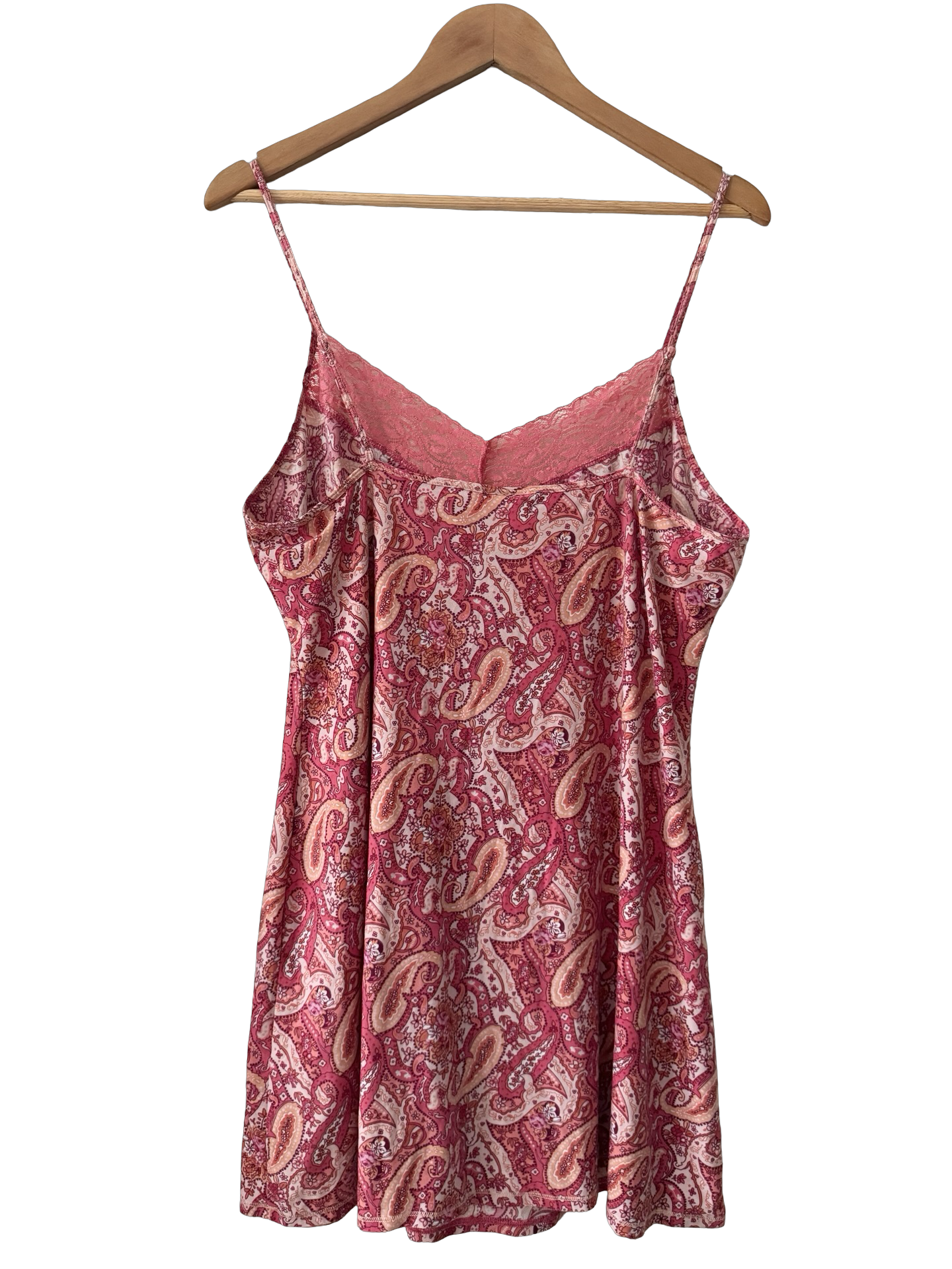 Vintage 90s Secret Treasures Pink Paisley Lace Slip (L/XL)