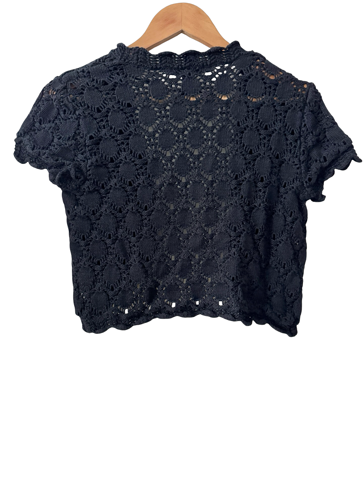 Vintage Y2K Little Black Crochet Bolero (M)