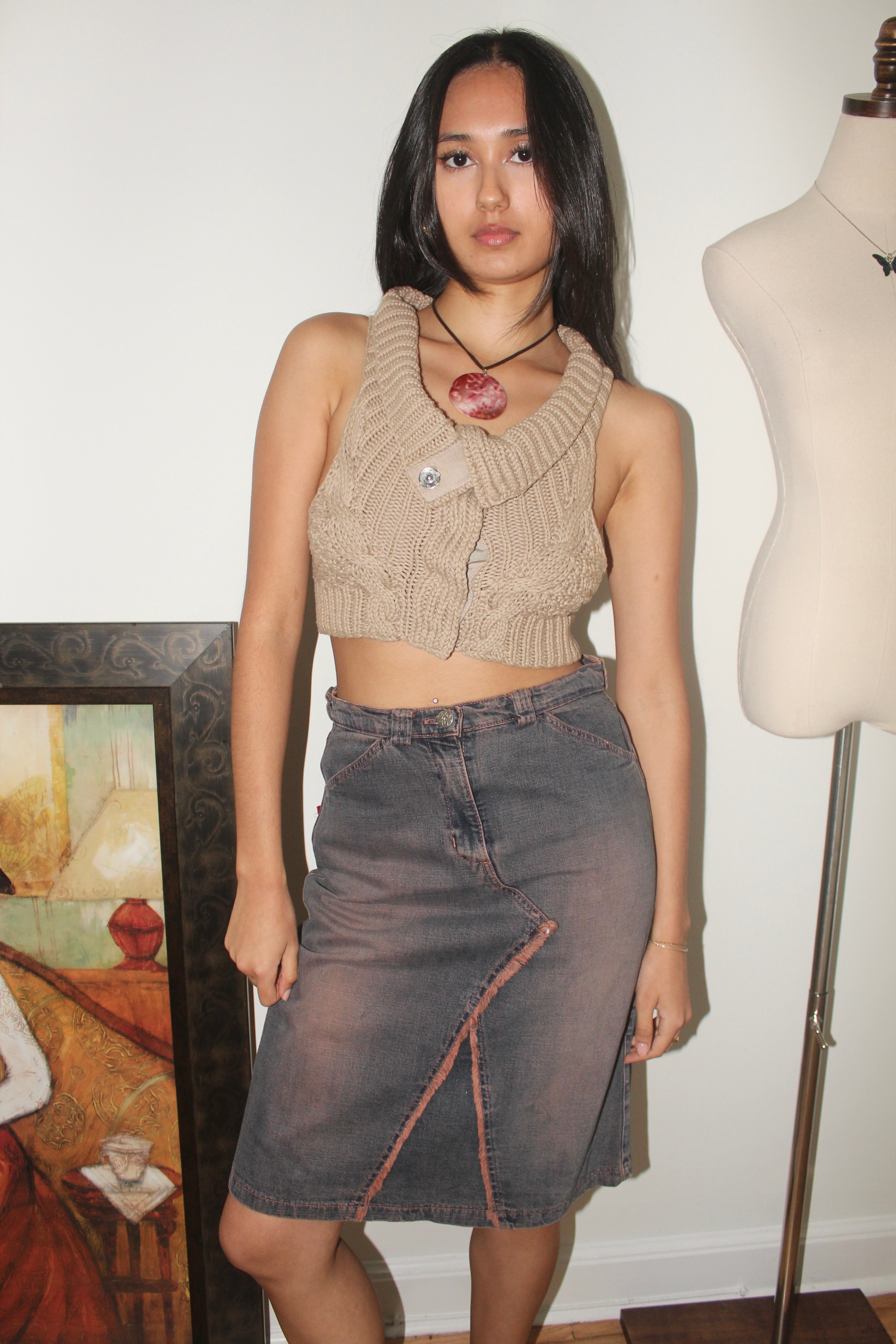 Vintage Y2K GUESS Cream Button Knit (XS)