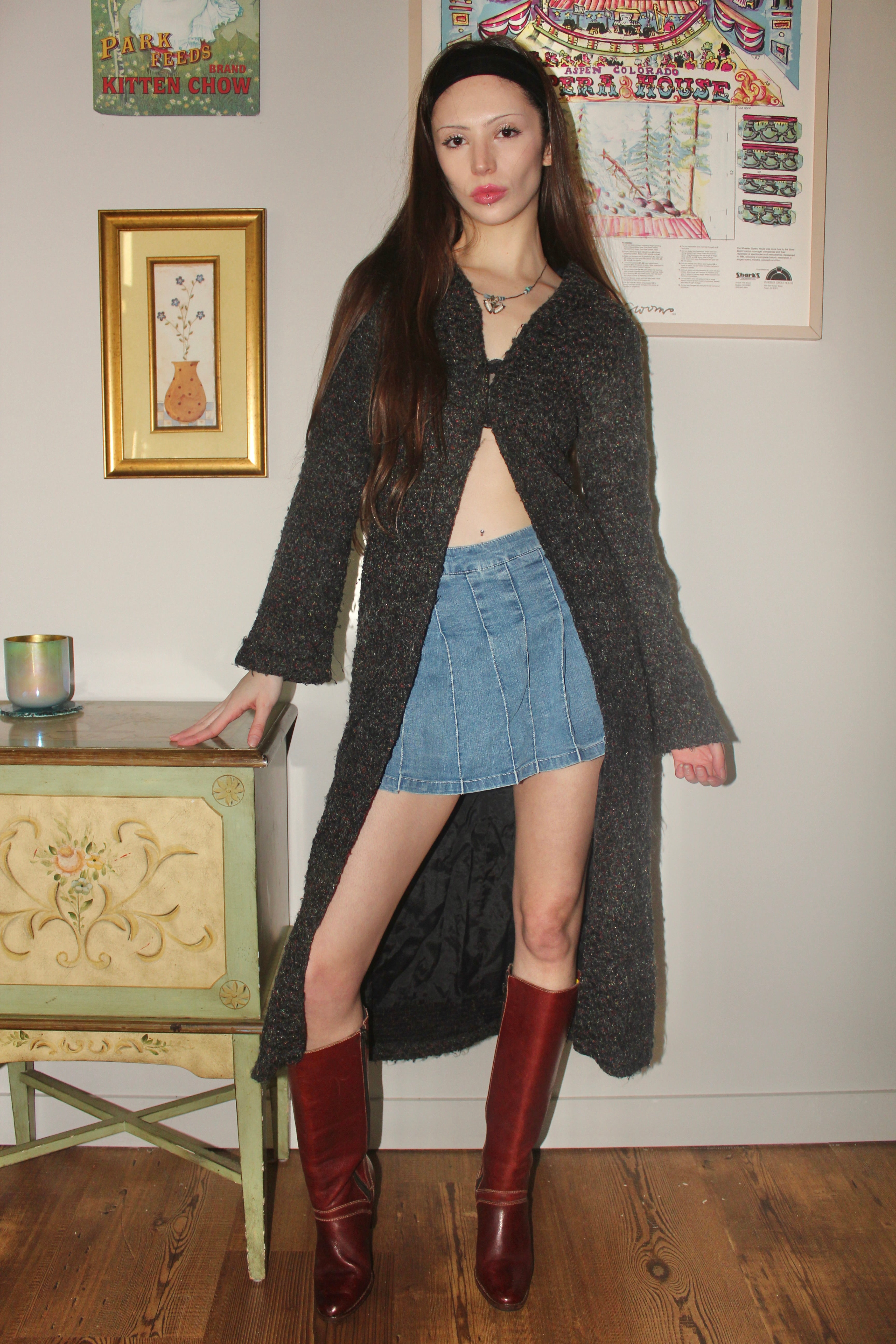 Vintage 90s Longline Duster Hooded Coat (S)