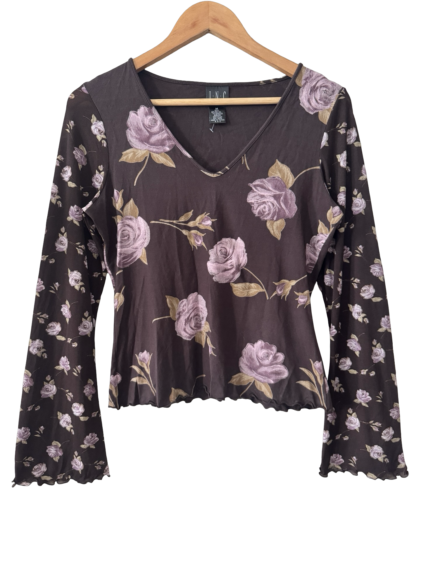 Vintage Y2K Chocolate Rose Mesh Top (M)
