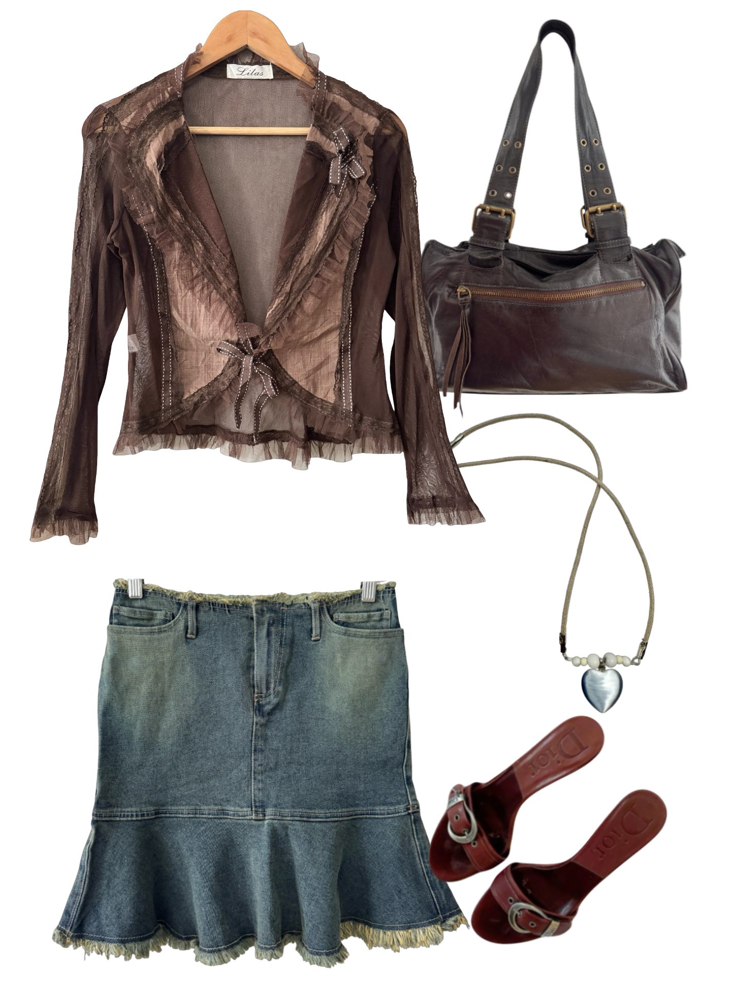 Vintage Y2K Parisian Lylas Cocoa Lace Tie Top (M)