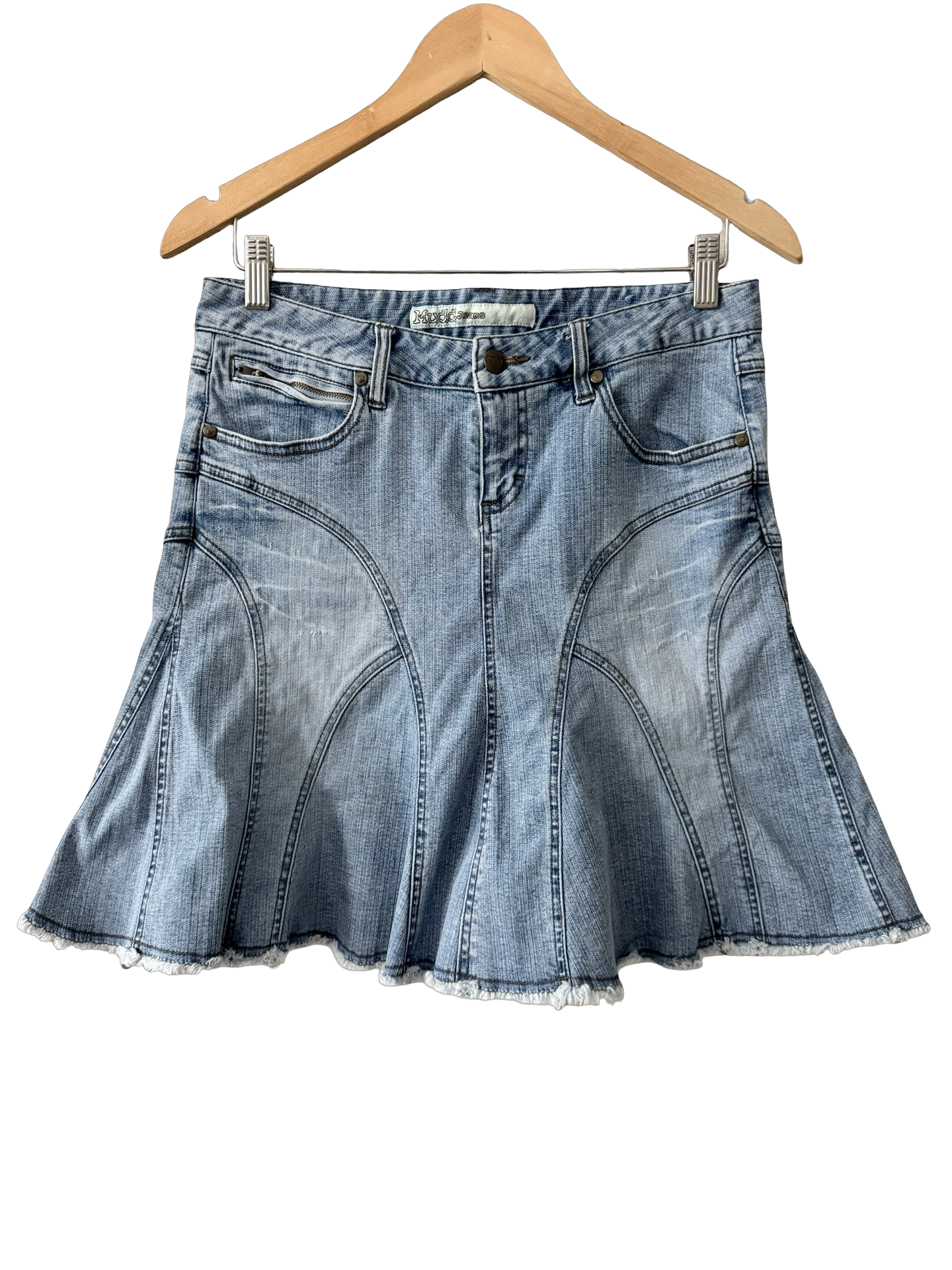 Vintage Y2K Flared Denim Midi Skirt (S/M)