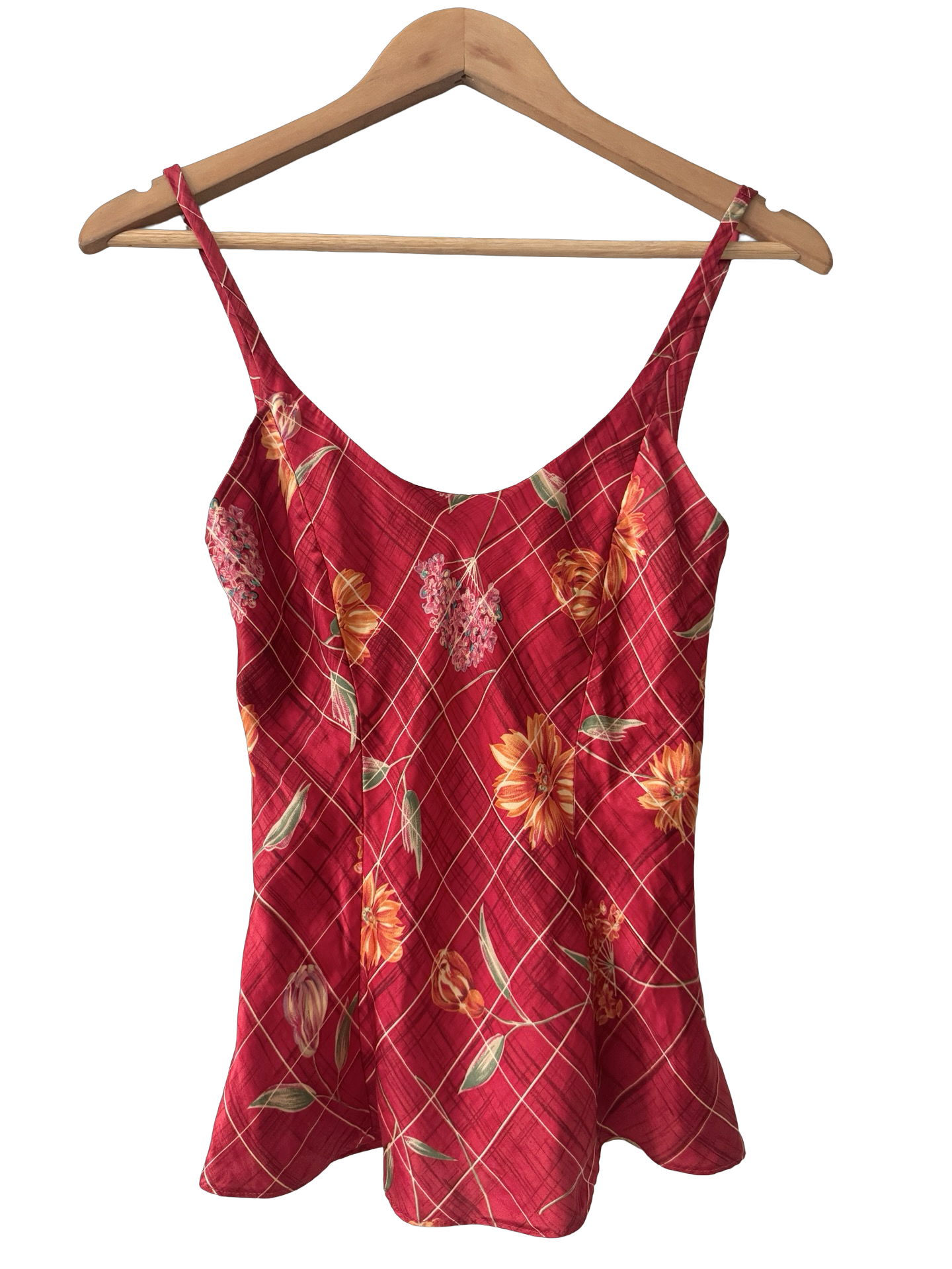 Vintage Y2K Cherry Floral Silk Cami (XS/S)