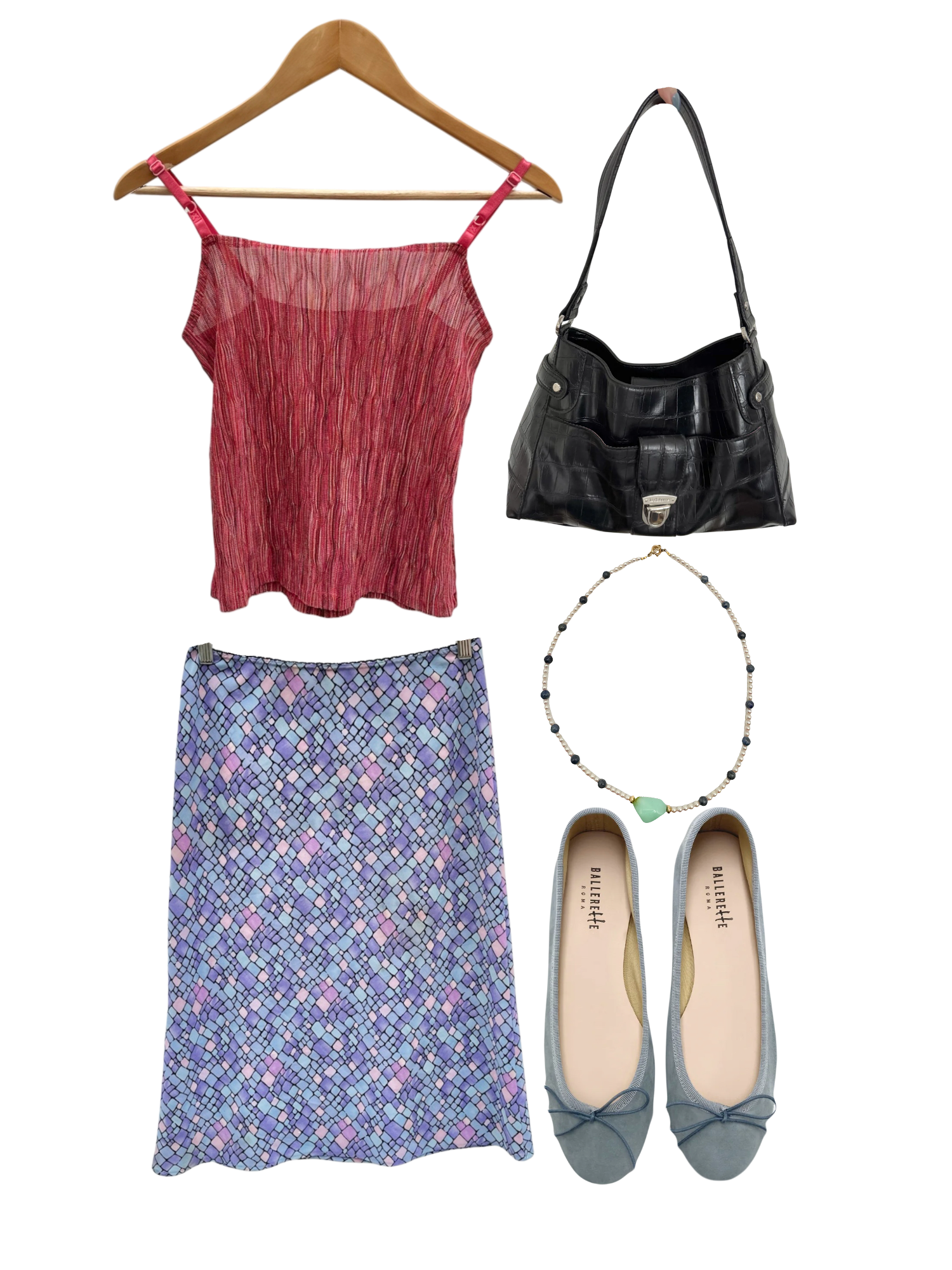 Vintage 90s Tile Patterned Midi Skirt (S)