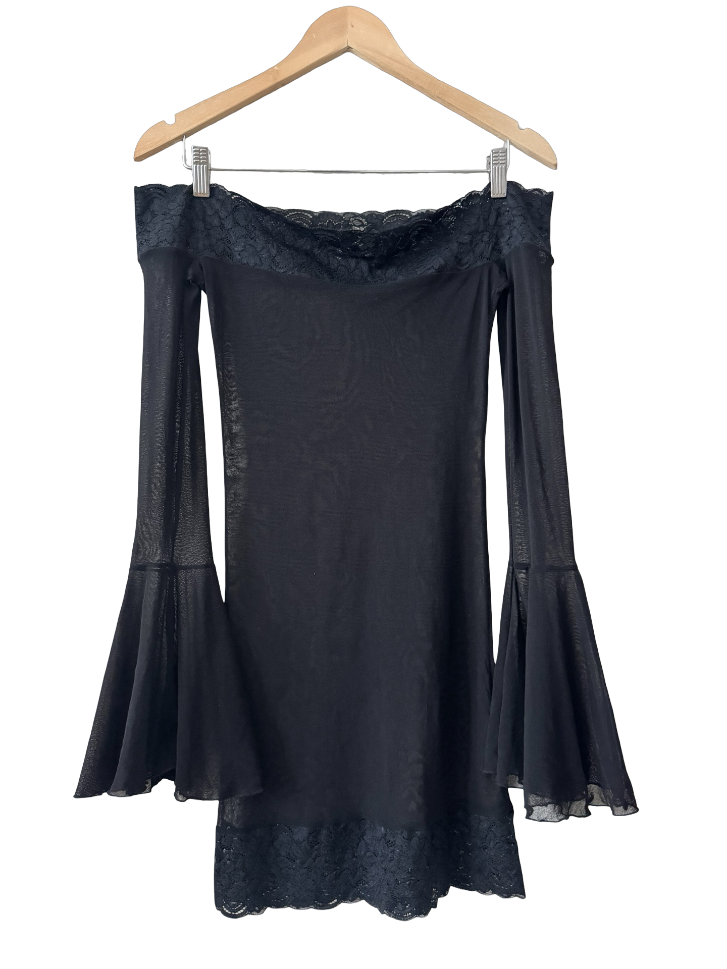 Vintage 90s Sheer Lace Bell Sleeve Top (XS/S)
