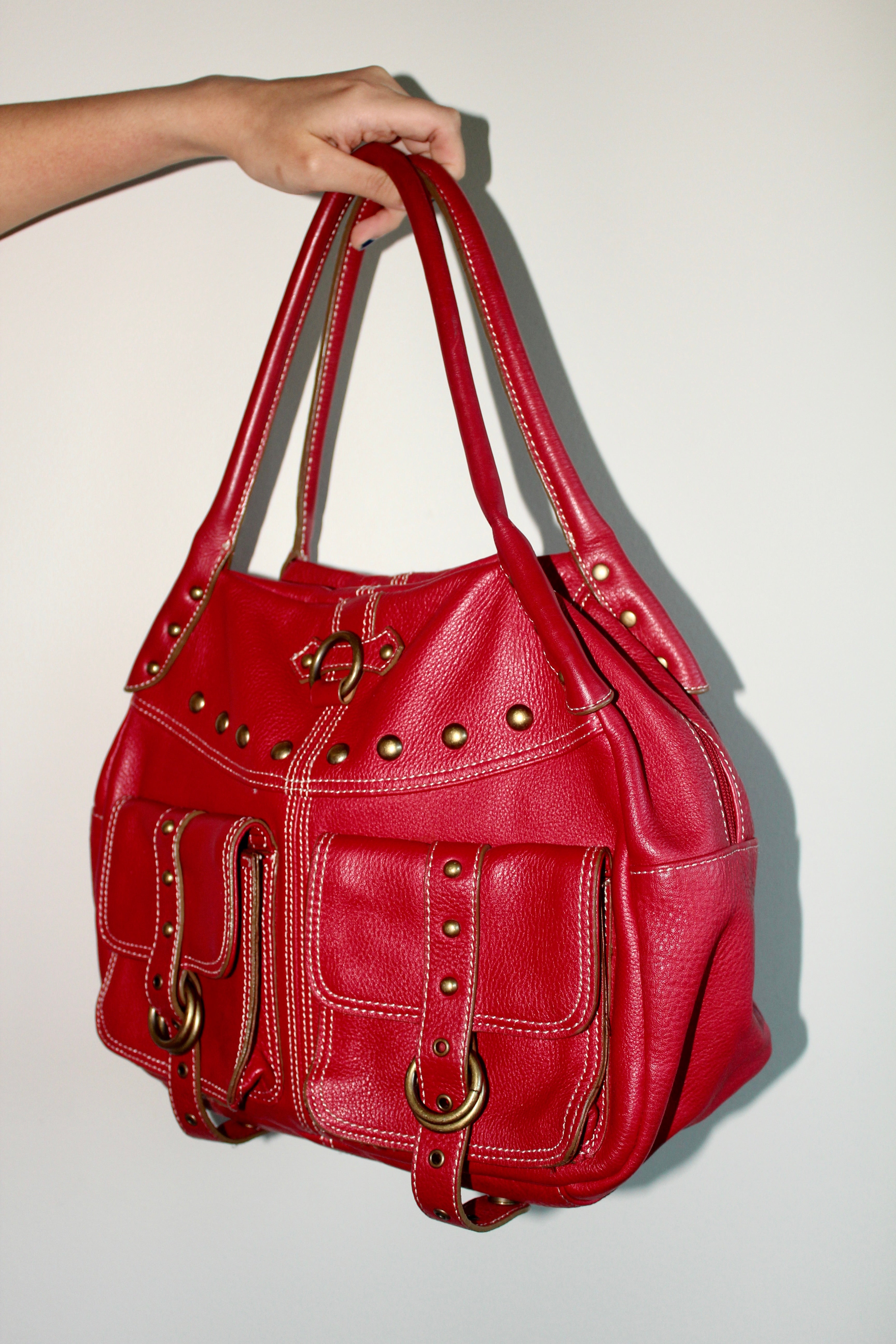 Vintage 90s Cherry Red Messenger Tote Purse