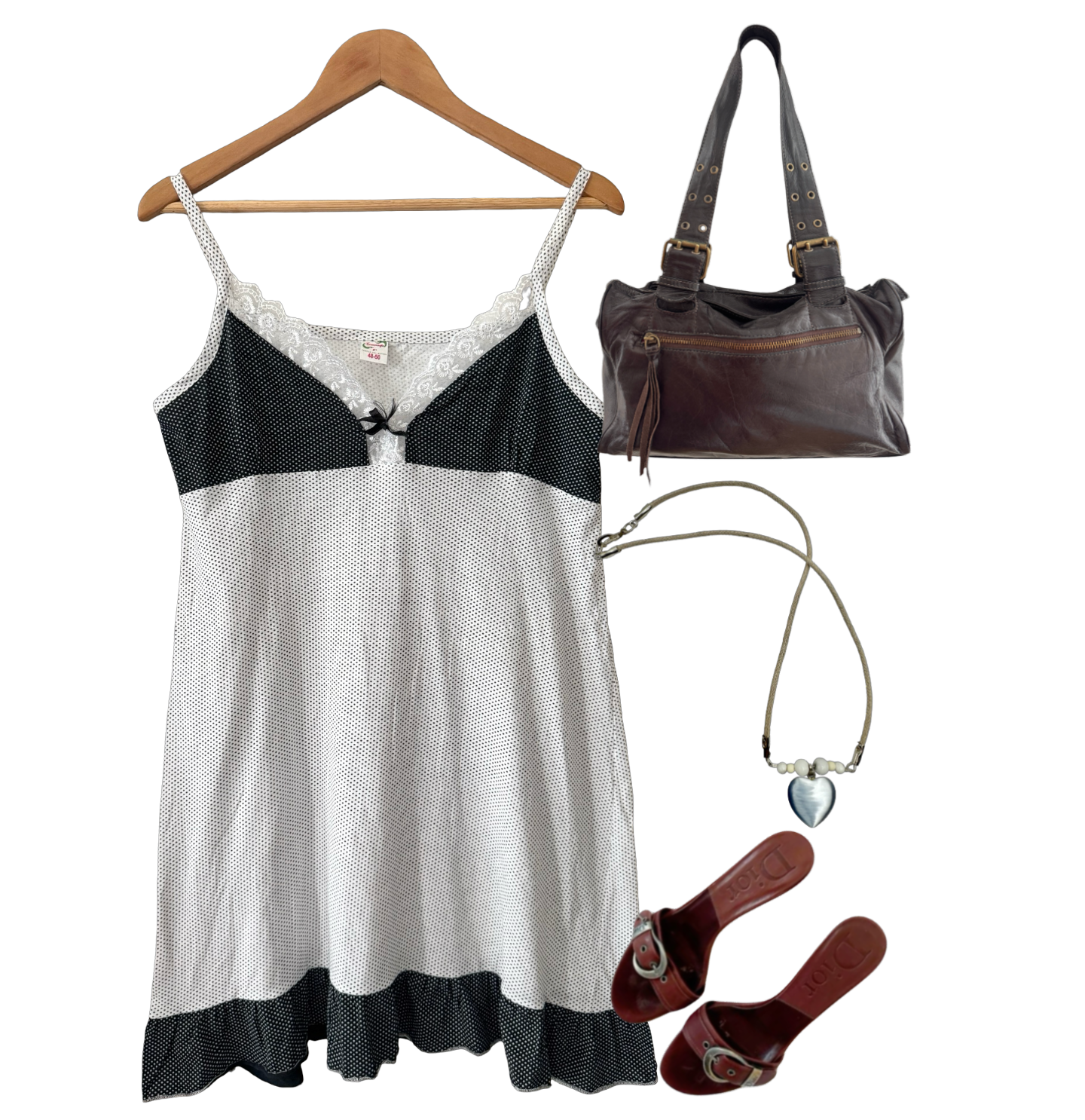 Vintage Y2K Monochrome Polka Dot Babydoll Dress (L)