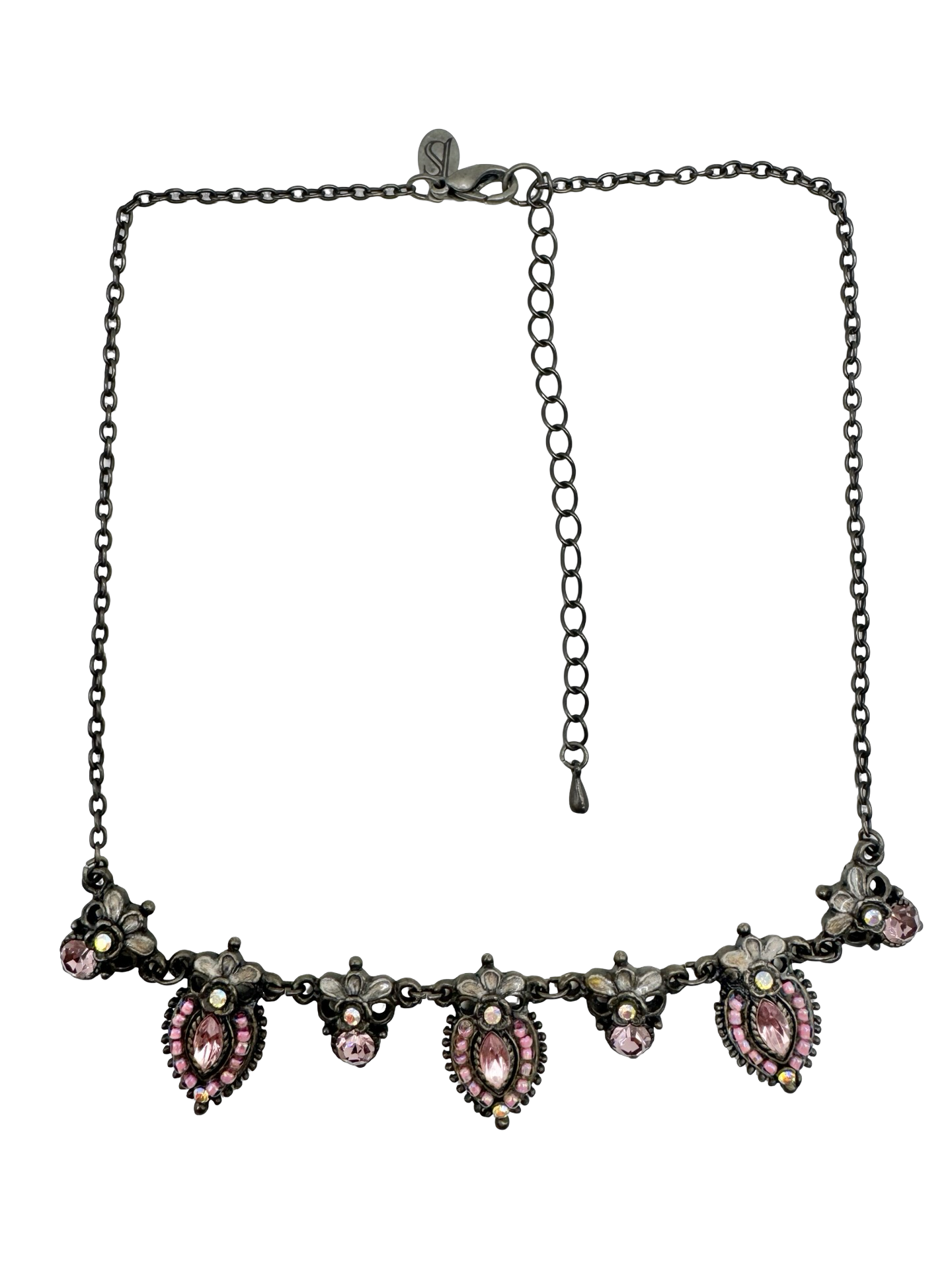 Vintage Pink Crystal Floral Necklace