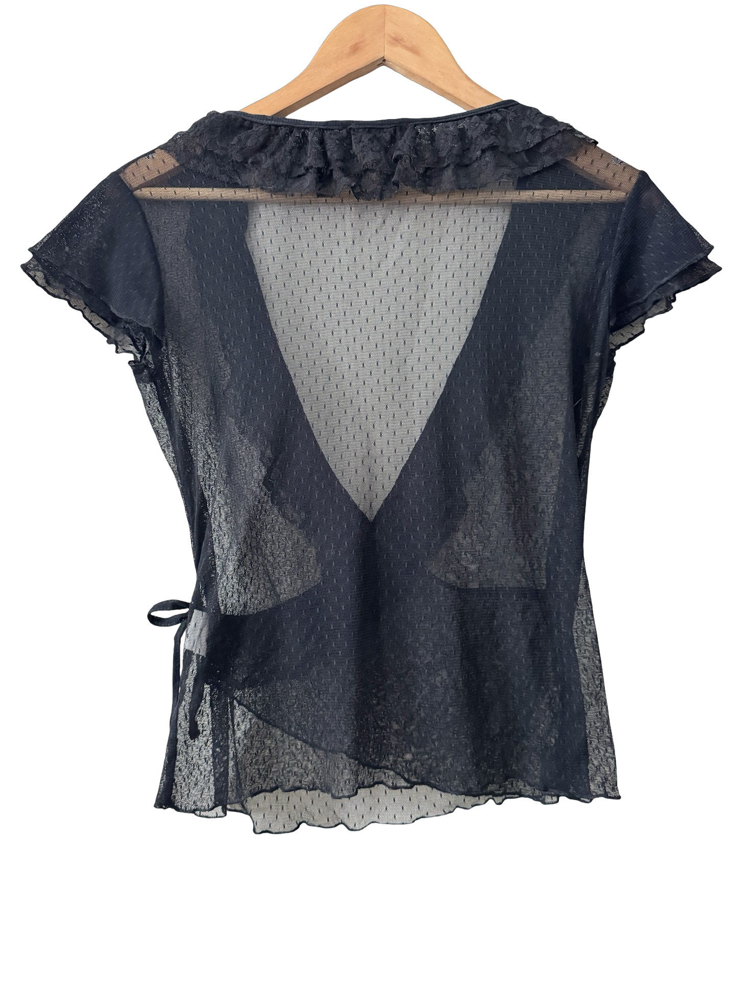 Vintage Y2K Dainty Black Mesh Tie Top (M)