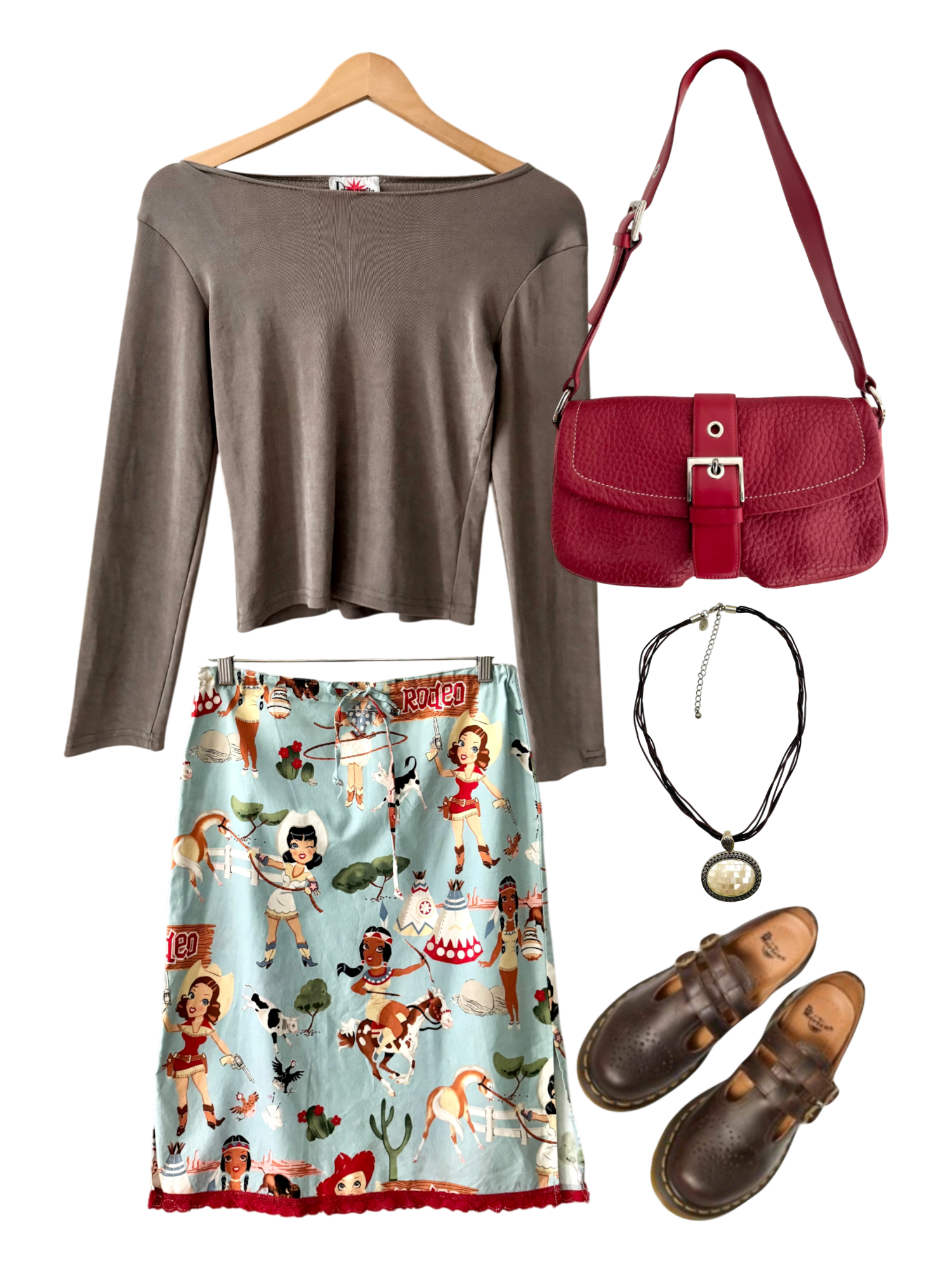 Vintage 80s Retro Rodeo Print Skirt (M)