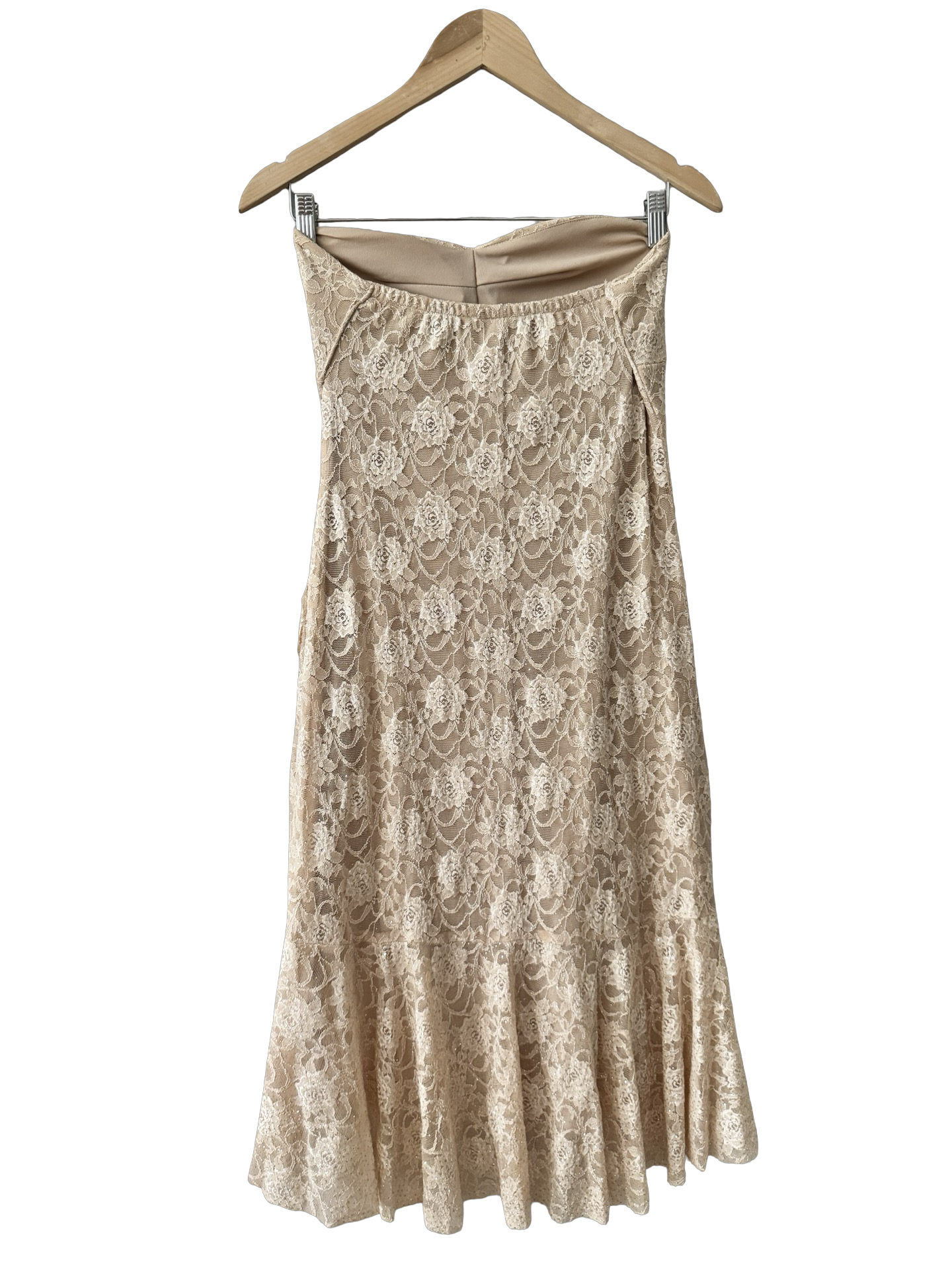 Vintage 90s Peach Lace Trim Midi Dress (S)