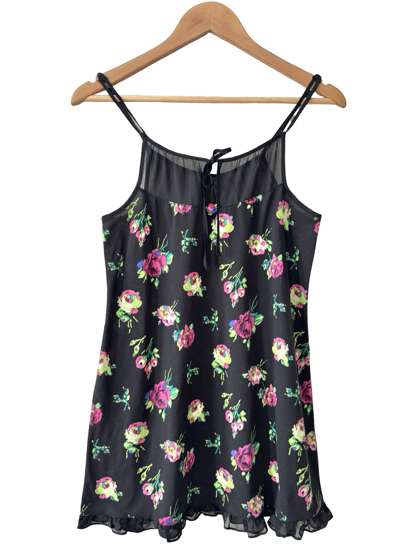 Vintage Y2K Betsey Johnson Mesh Rose Mini Dress (S)