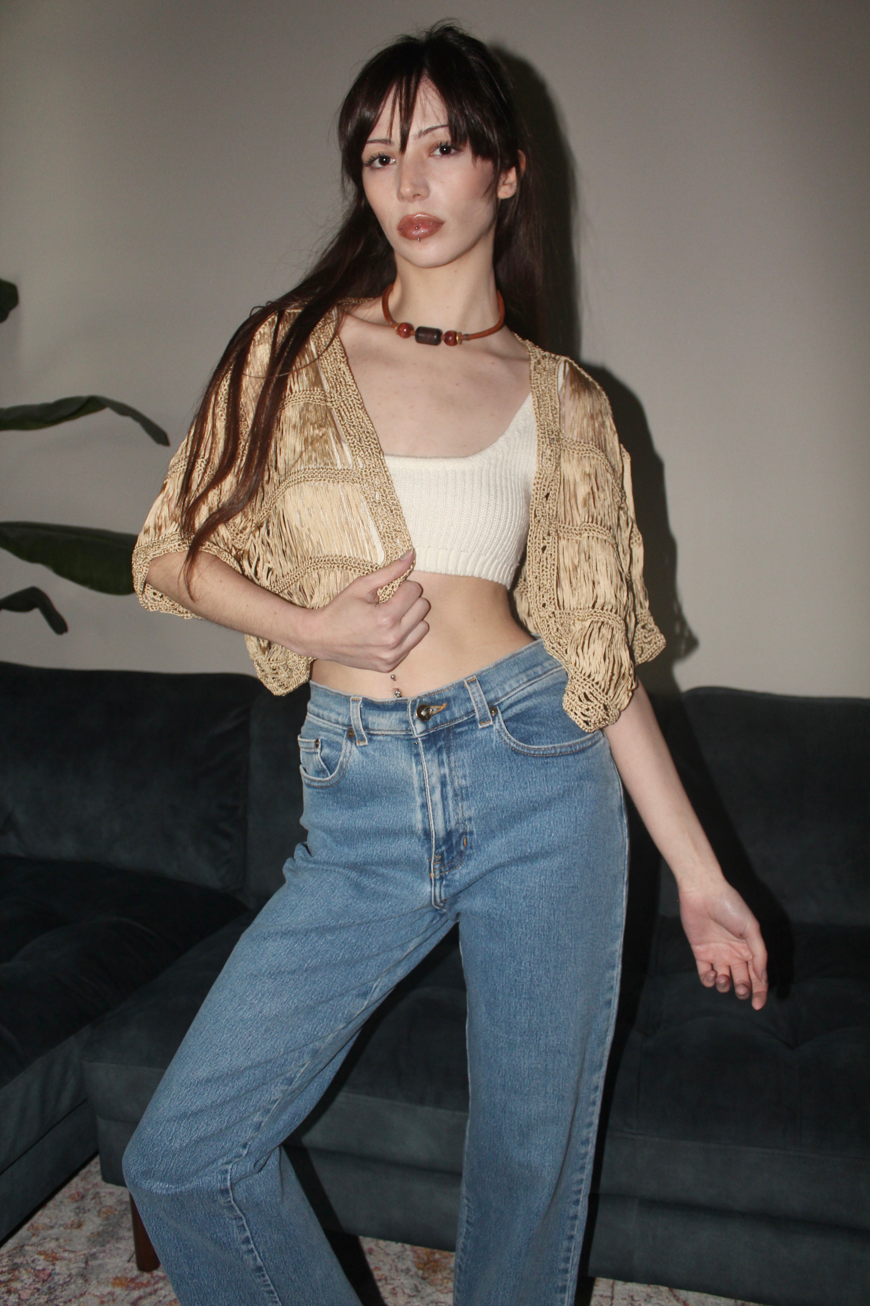 Vintage 90s Cropped Knit Tassle Bolero (One size)