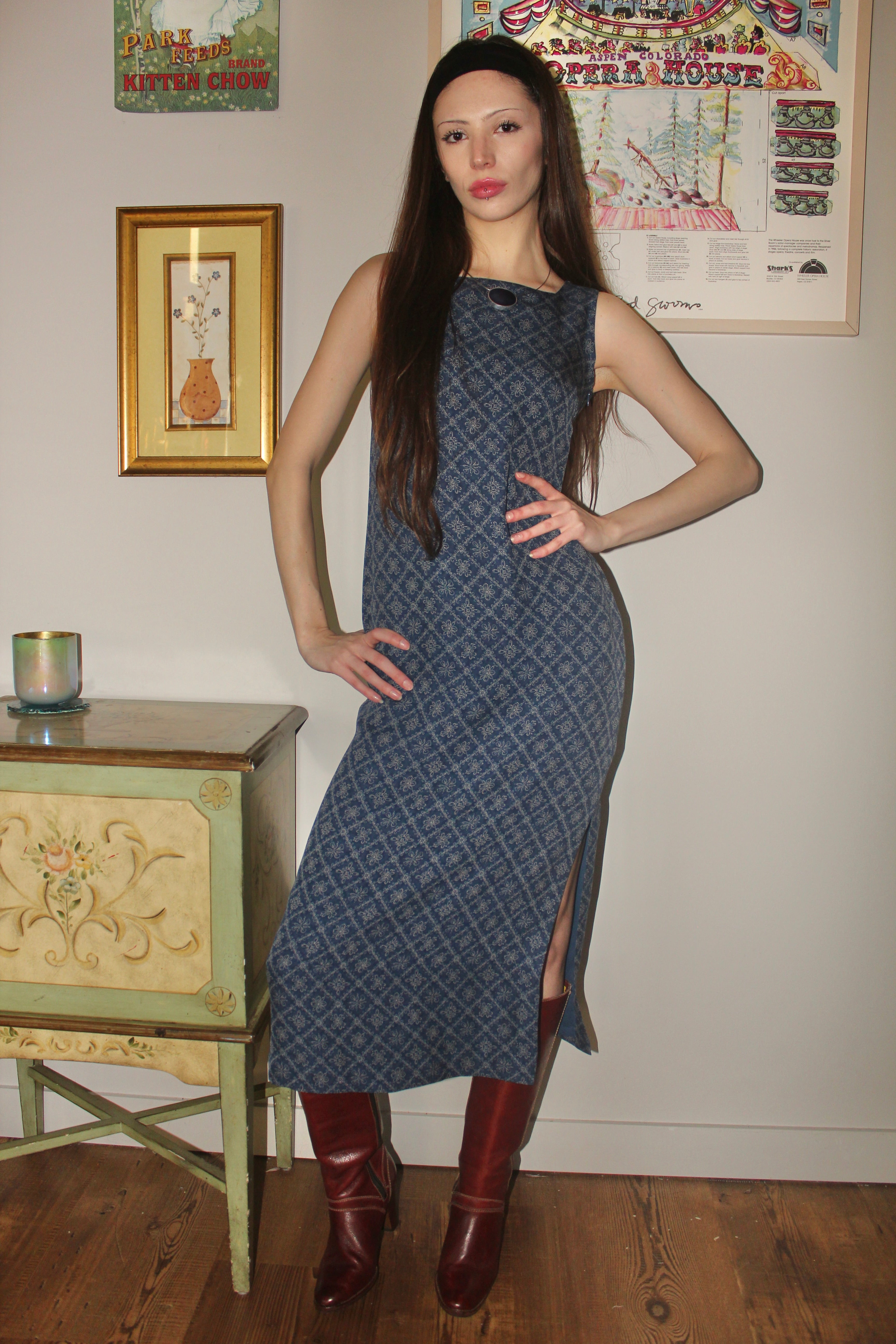 Vintage 90s Sleek Silk Midi Dress (S)