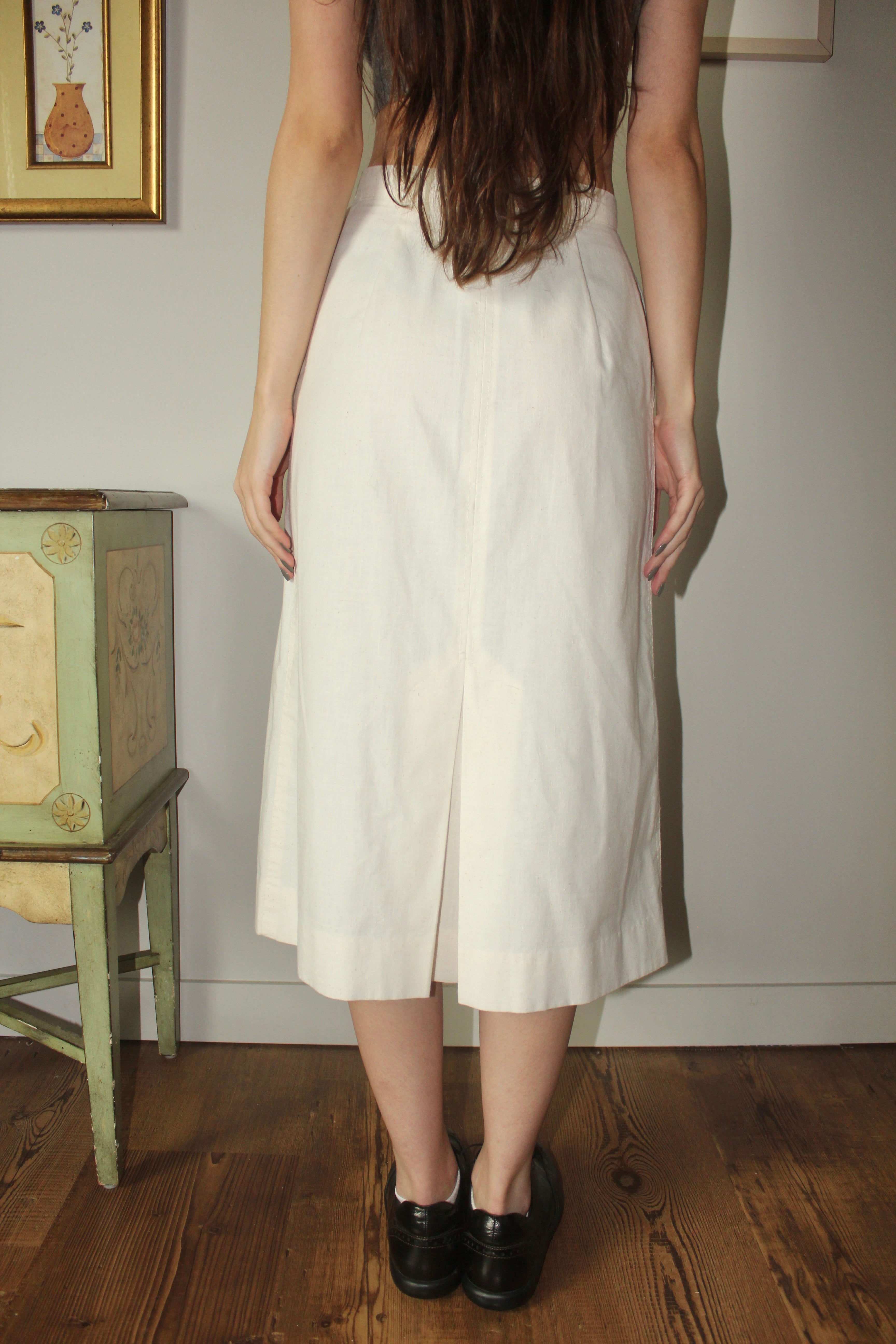 Vintage 80s Ivory Utilitarian Midi Skirt (S)