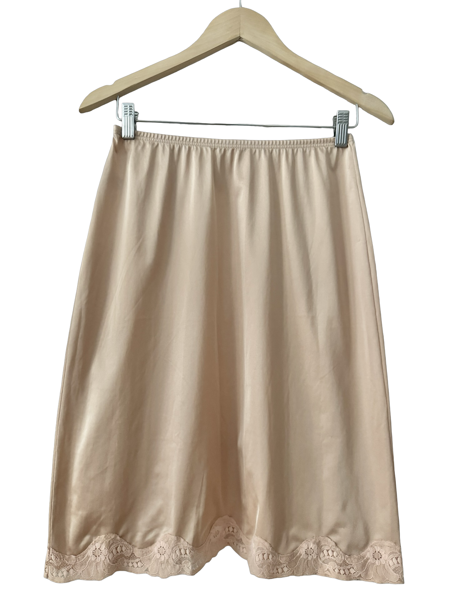 Vintage 90s Champagne Lace Slip Midi Skirt (Small)