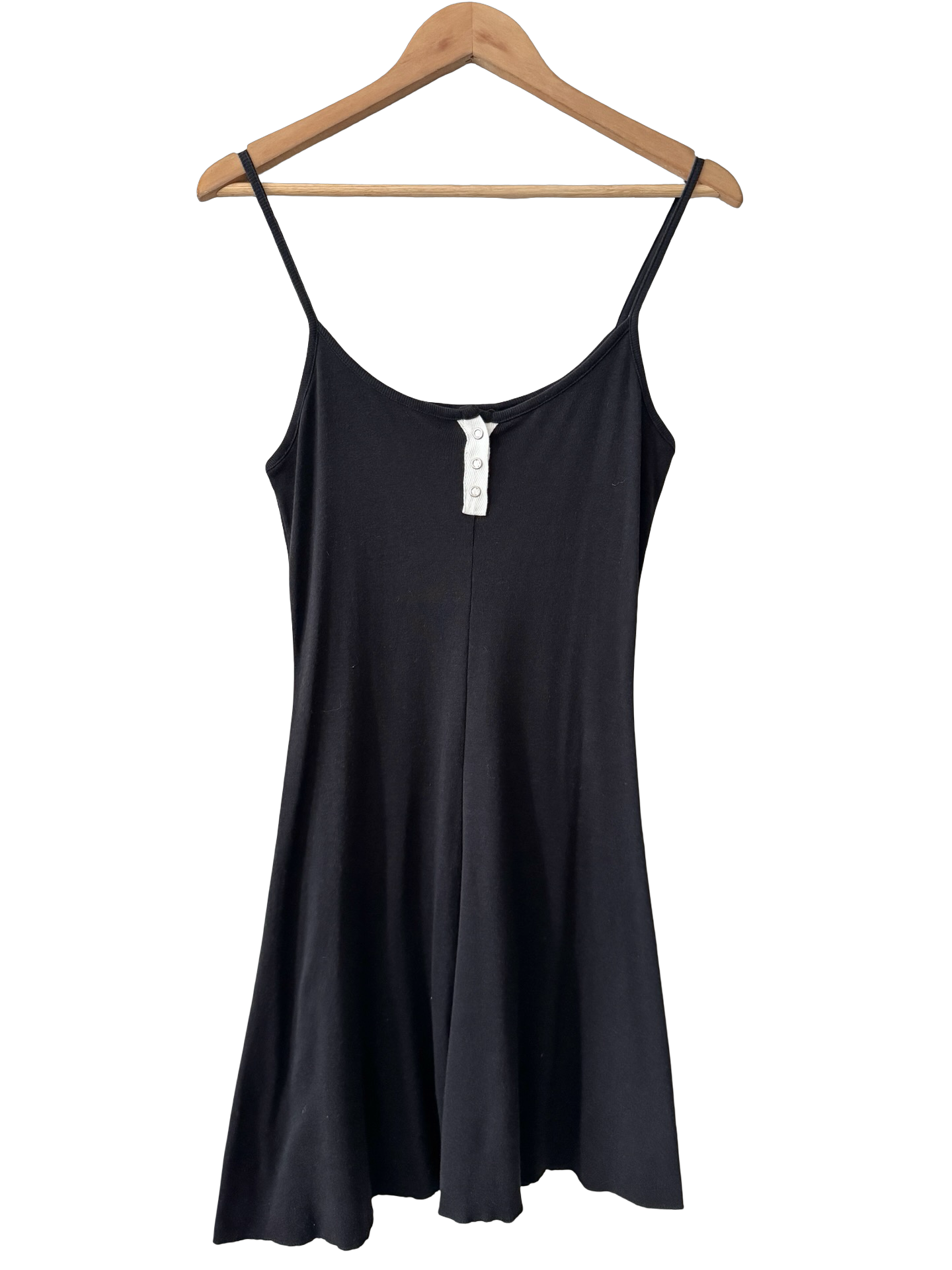 Vintage 90s Retro Black Henley Midi Dress (M)