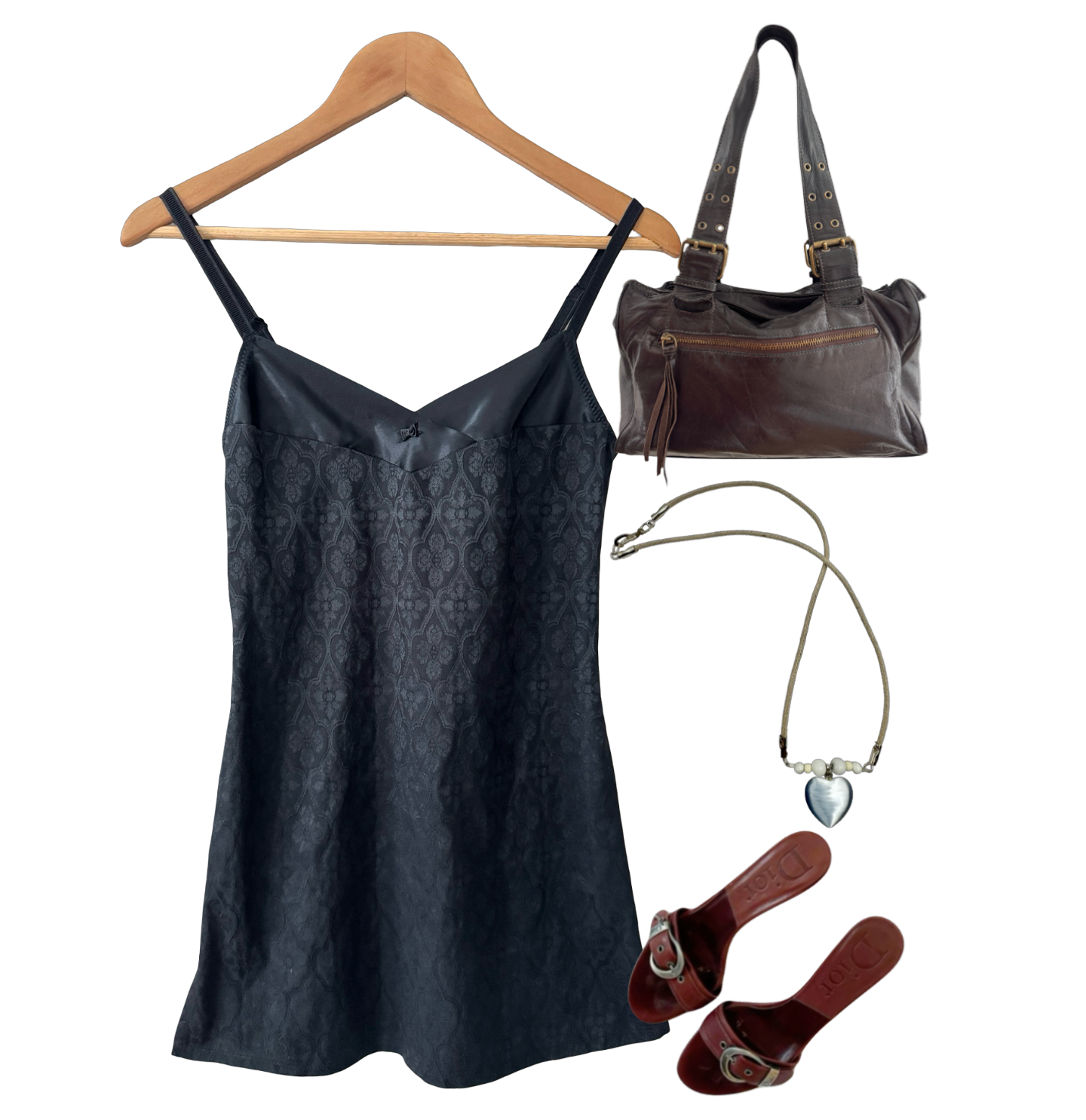 Vintage Y2K Midnight Jacquard Satin Mini Slip (XS)
