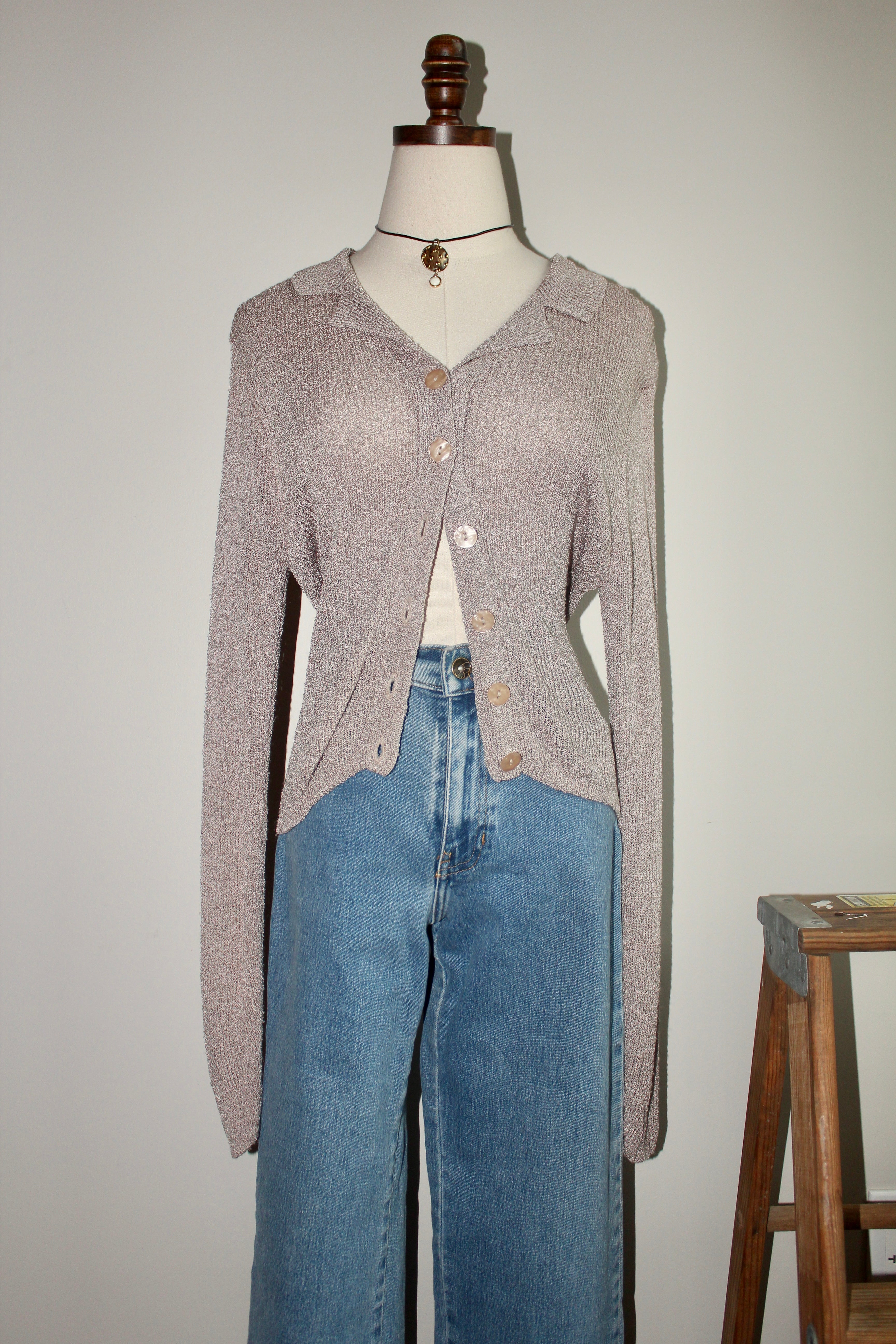 Vintage 90s Taupe Button Up Cardigan (M)