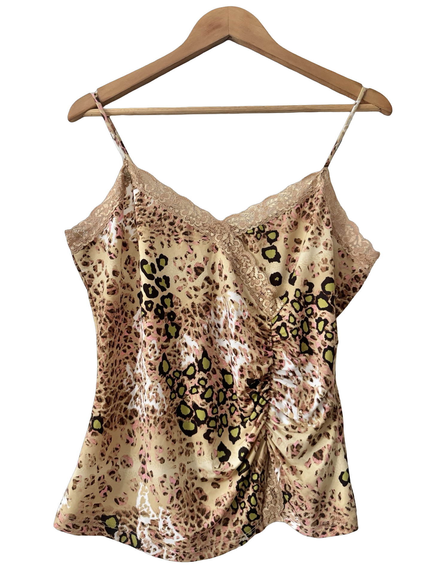 Vintage Y2K Leopard Lace Ruched Camisole (L-XL)