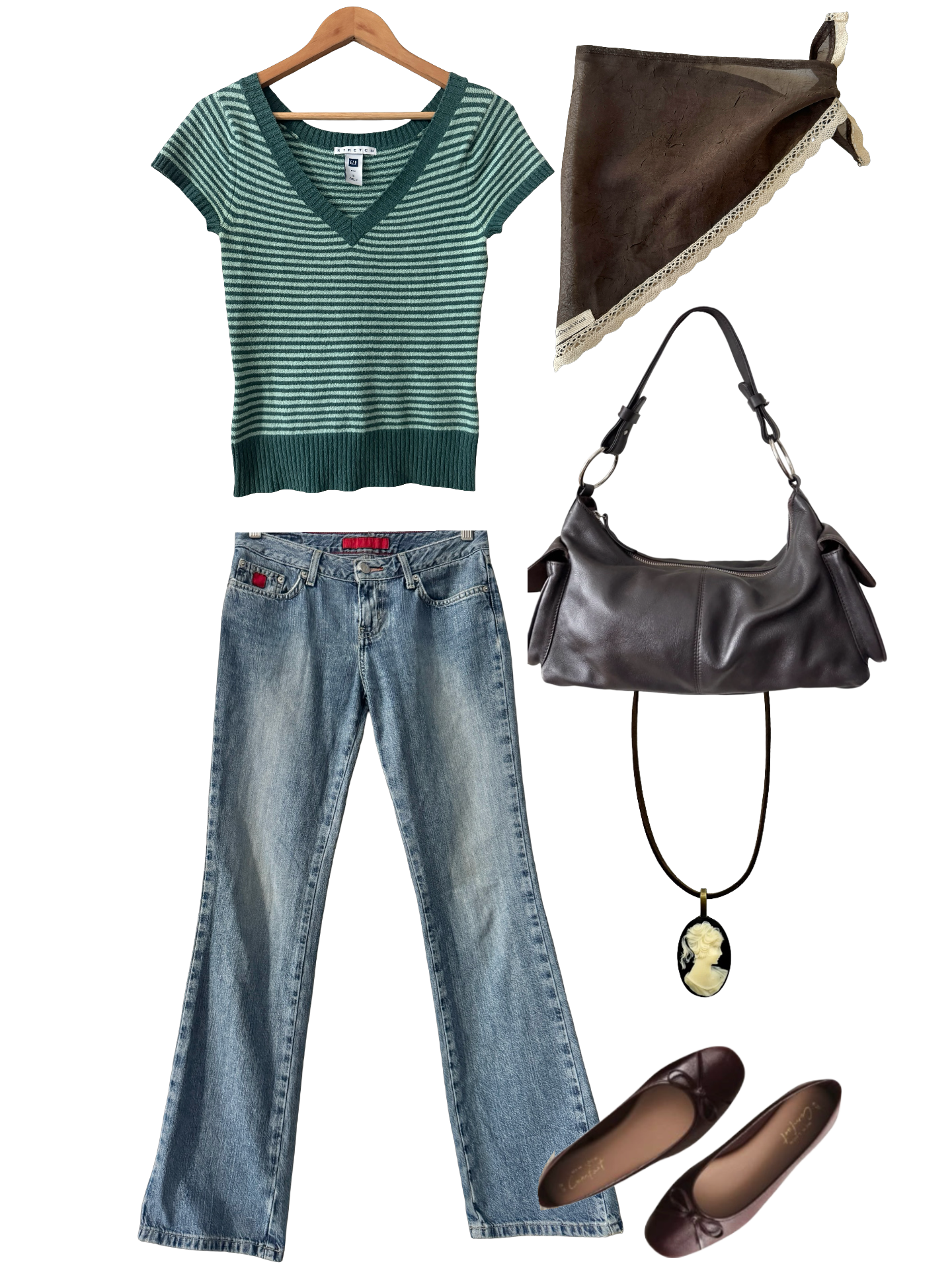 Vintage Y2K Forest Green Striped Knit Top (S/M)