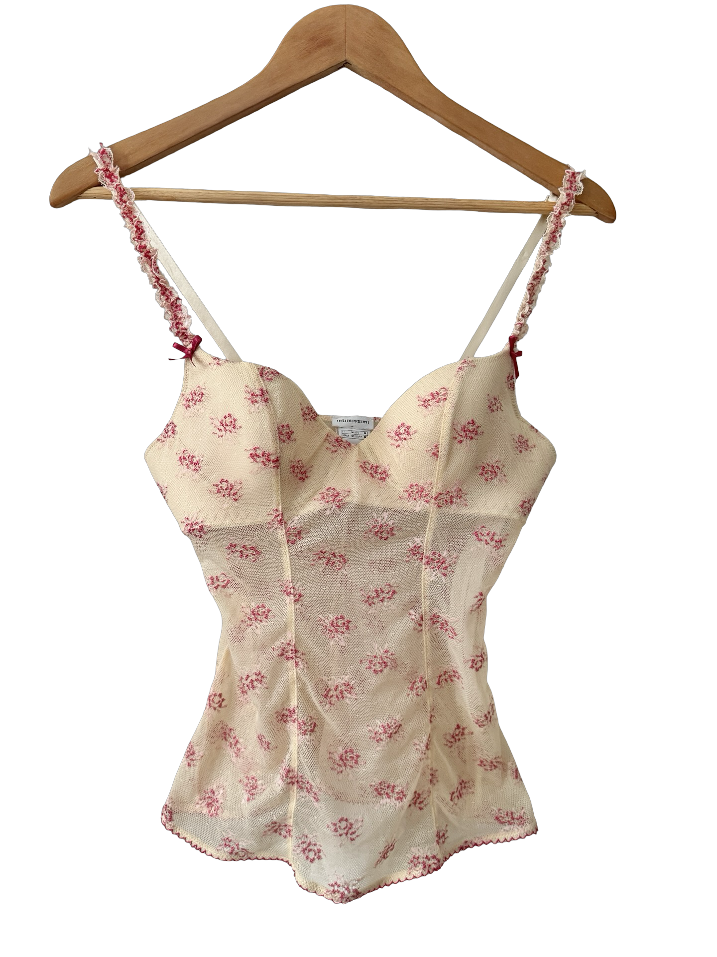 Vintage 90s Cream Floral Mesh Bustier Cami (S)
