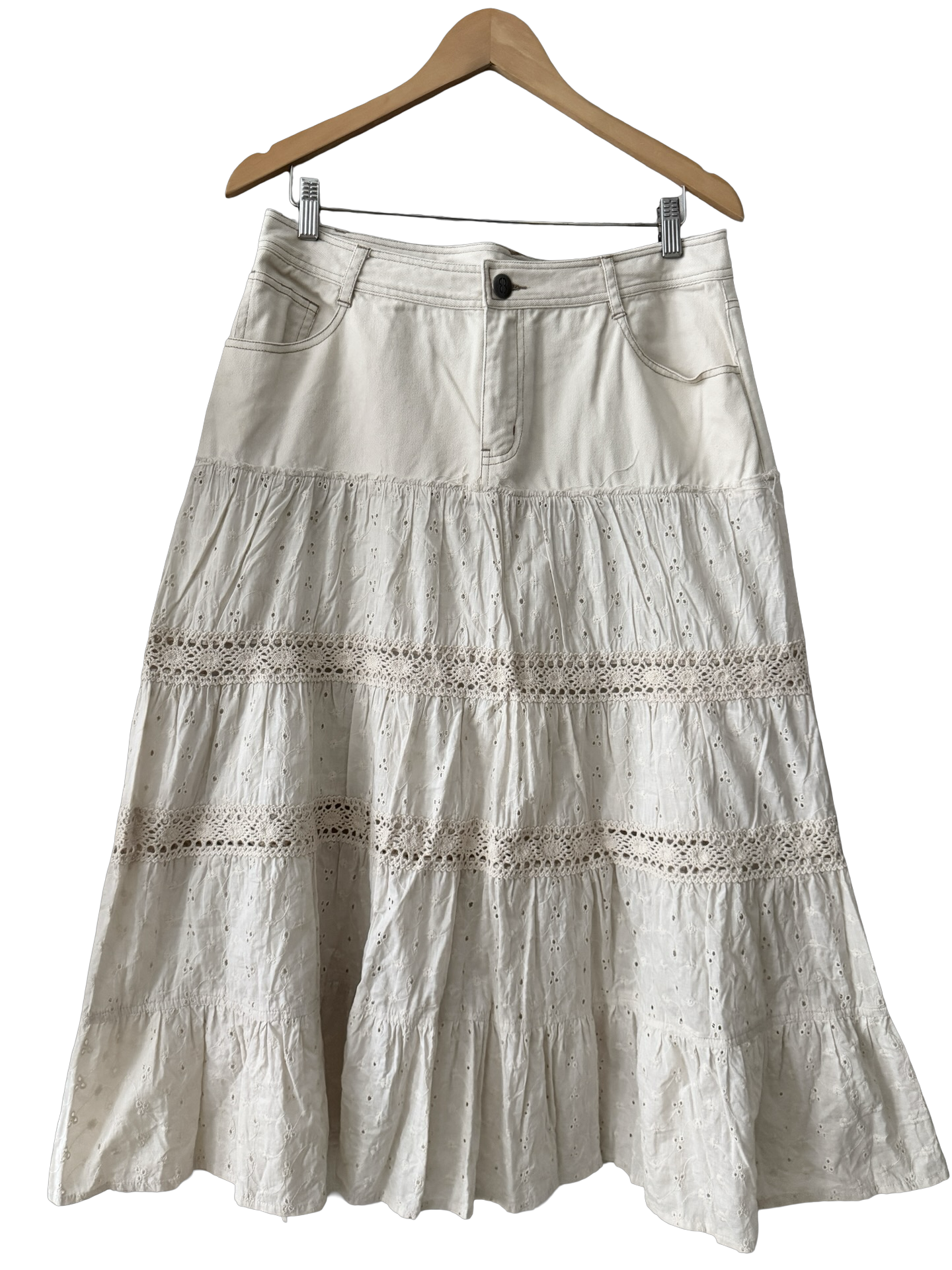 Vintage 90s Prairie Girl Cotton Midi Skirt (M)