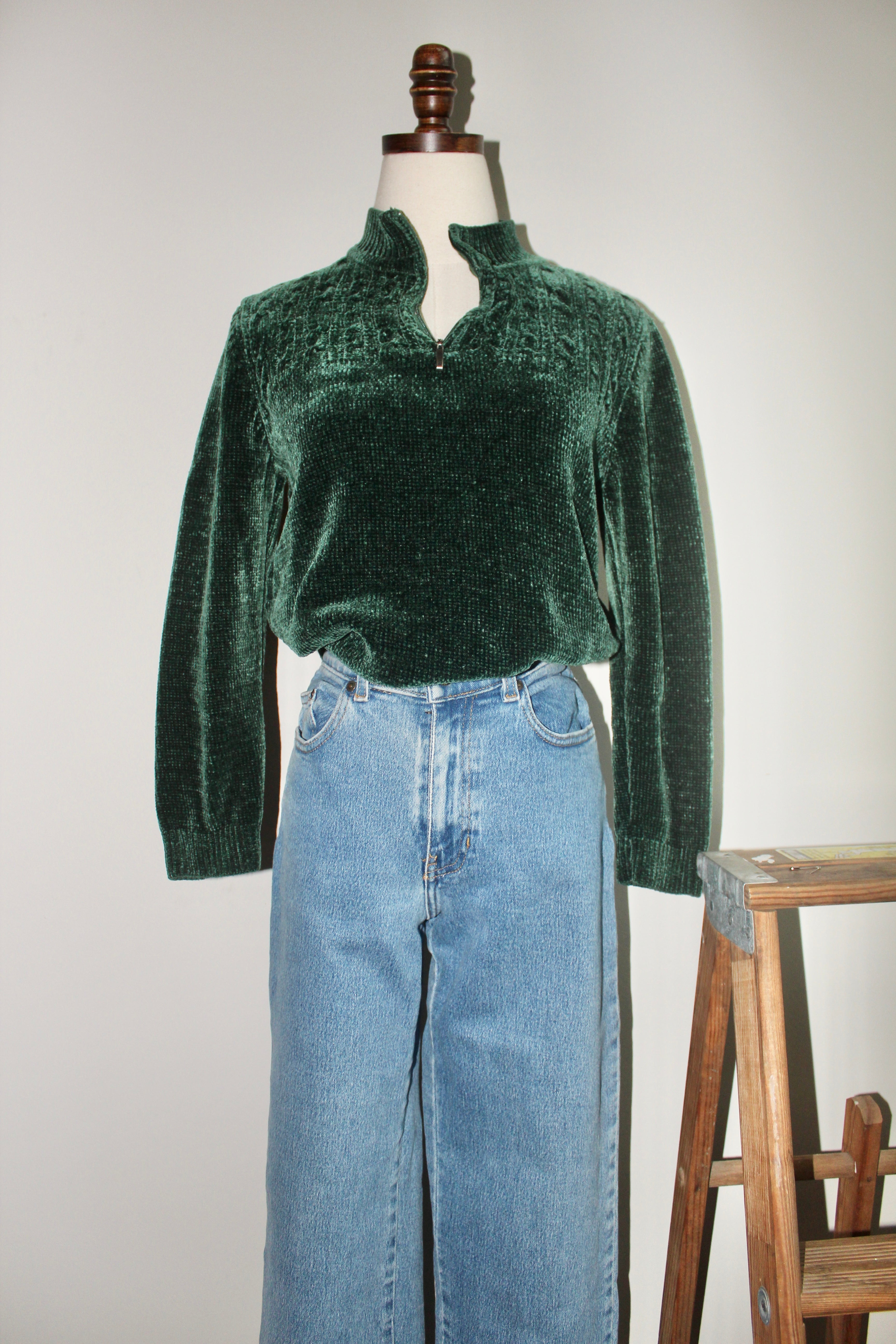 Vintage 90s Emerald Crushed Velvet Knit (S)