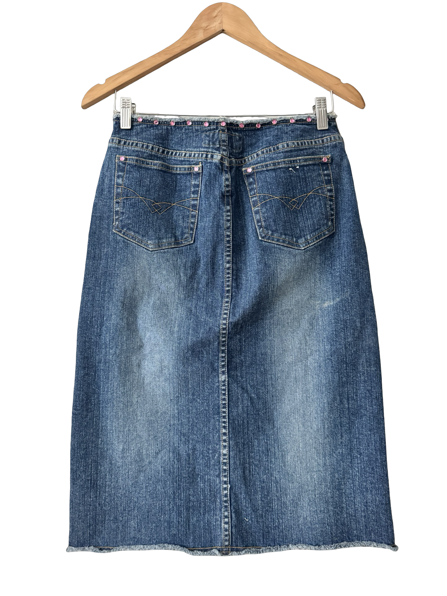 Vintage Y2K Pink Rhinestone Denim Skirt (S/M)