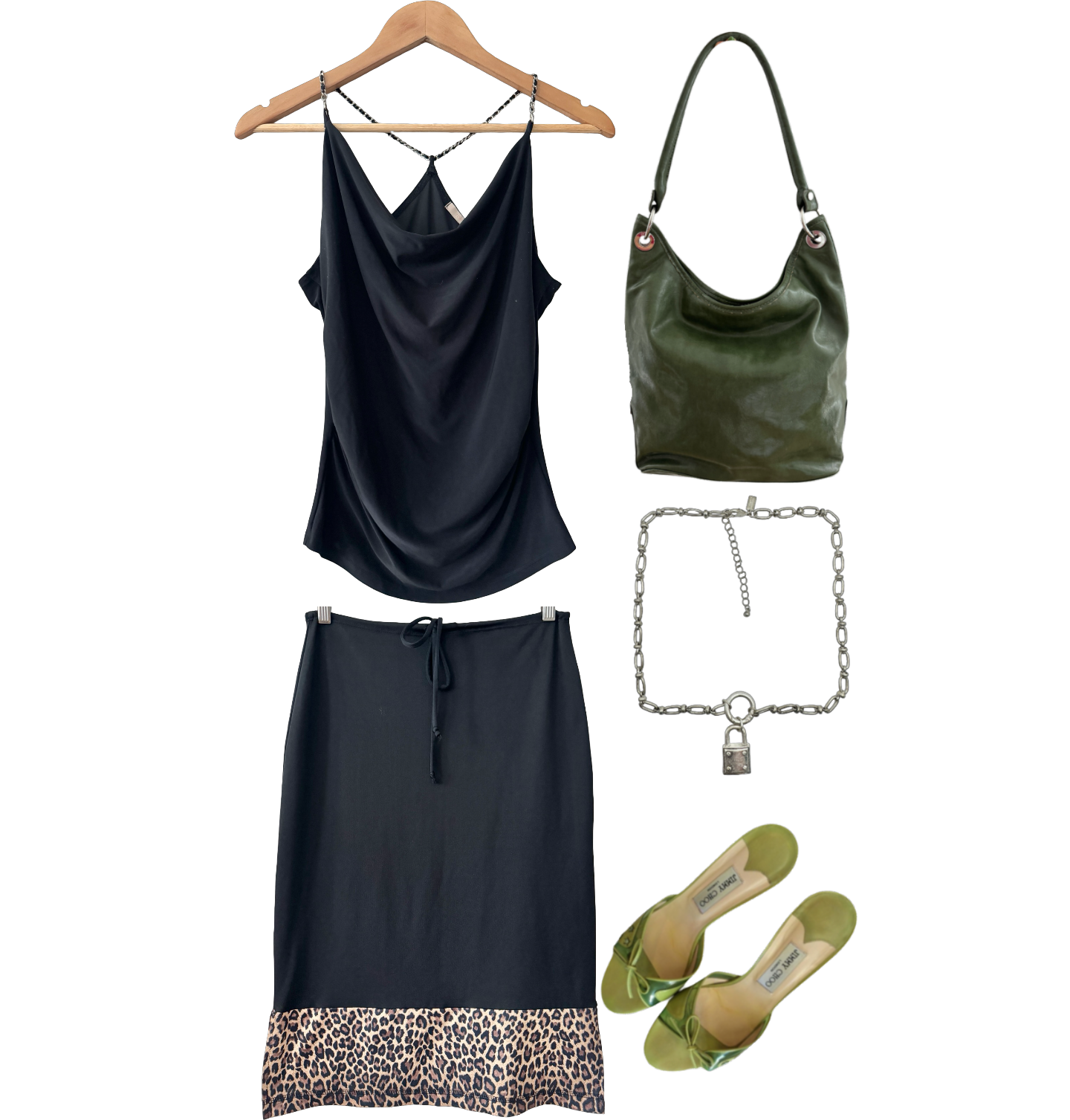 Vintage Y2K Leopard Trim Midi Skirt (S-M)