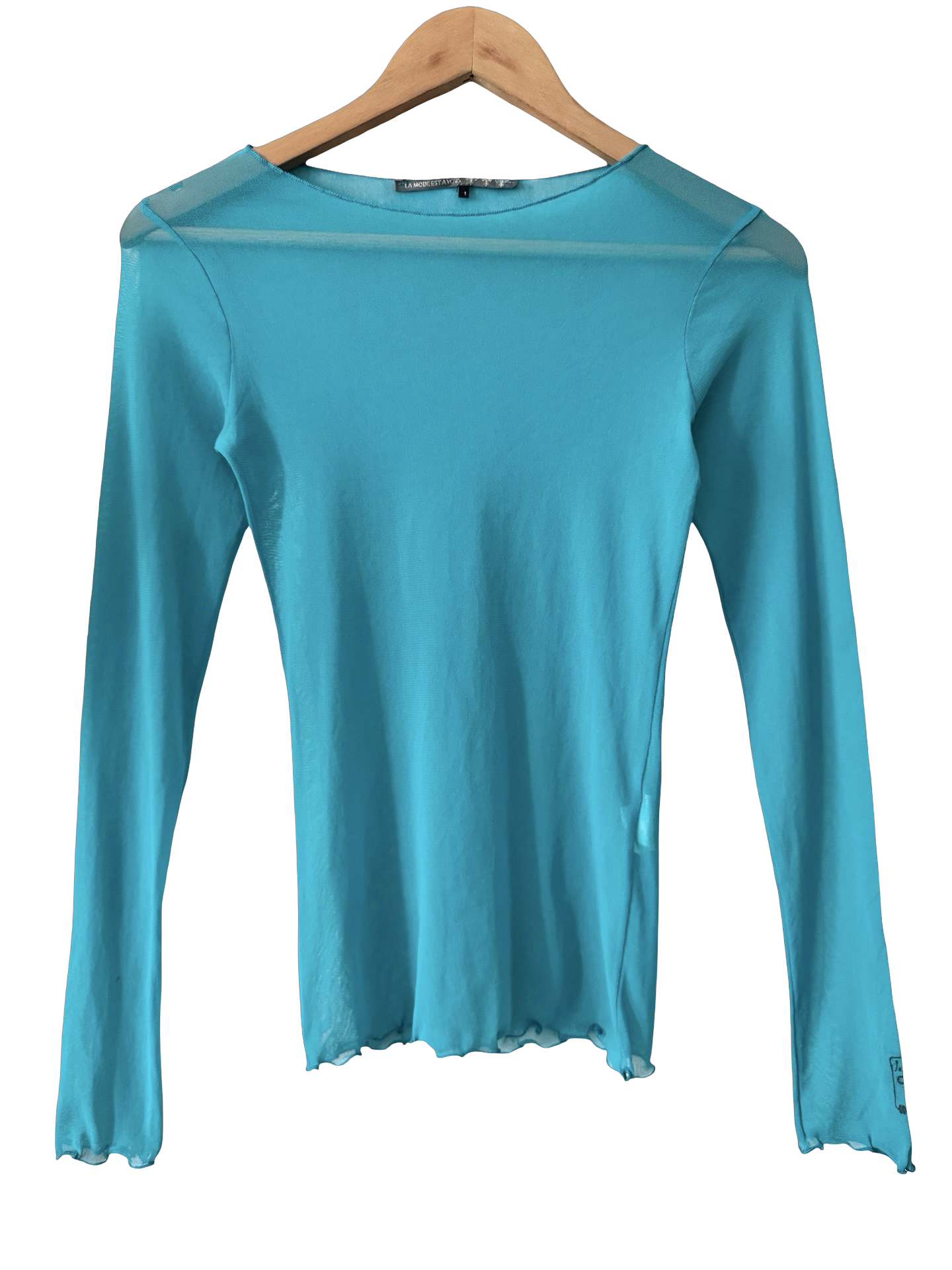 Vintage Y2K Aqua Mesh Long Sleeve Top (S)