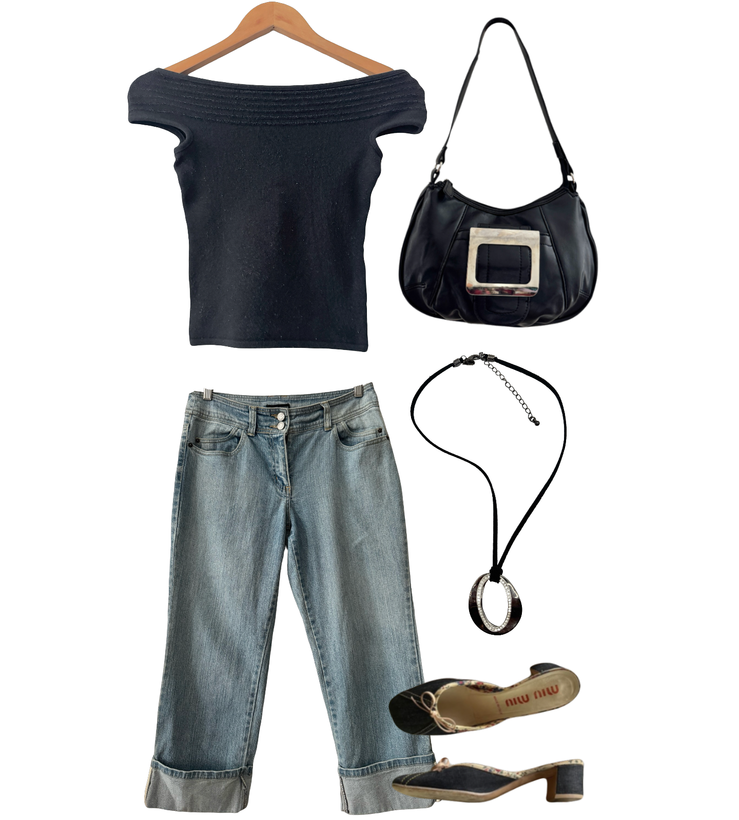 Vintage 90s Black Off-the-Shoulder Knit Top (XS/S)