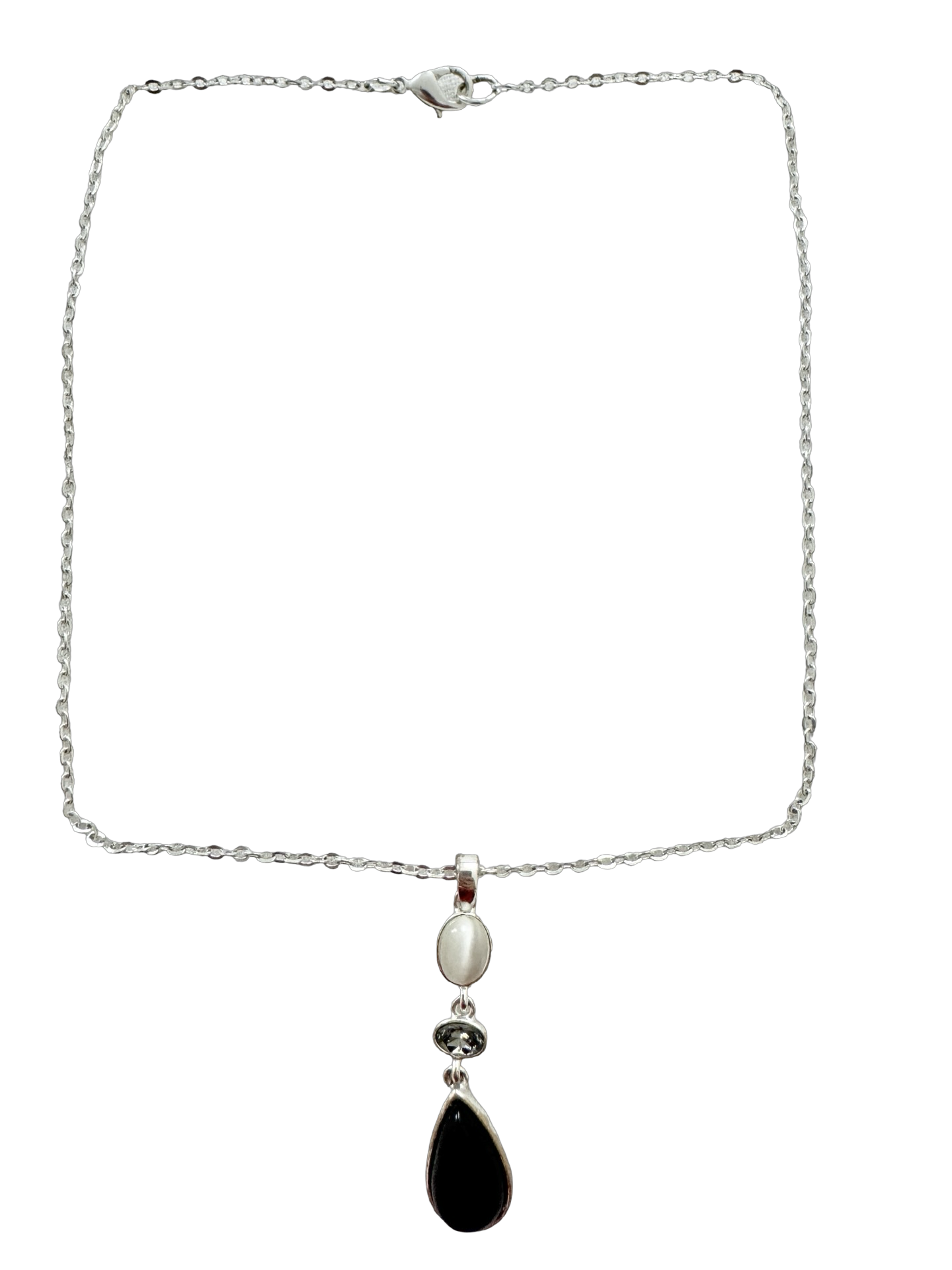 Vintage Silver Onyx Drop Necklace
