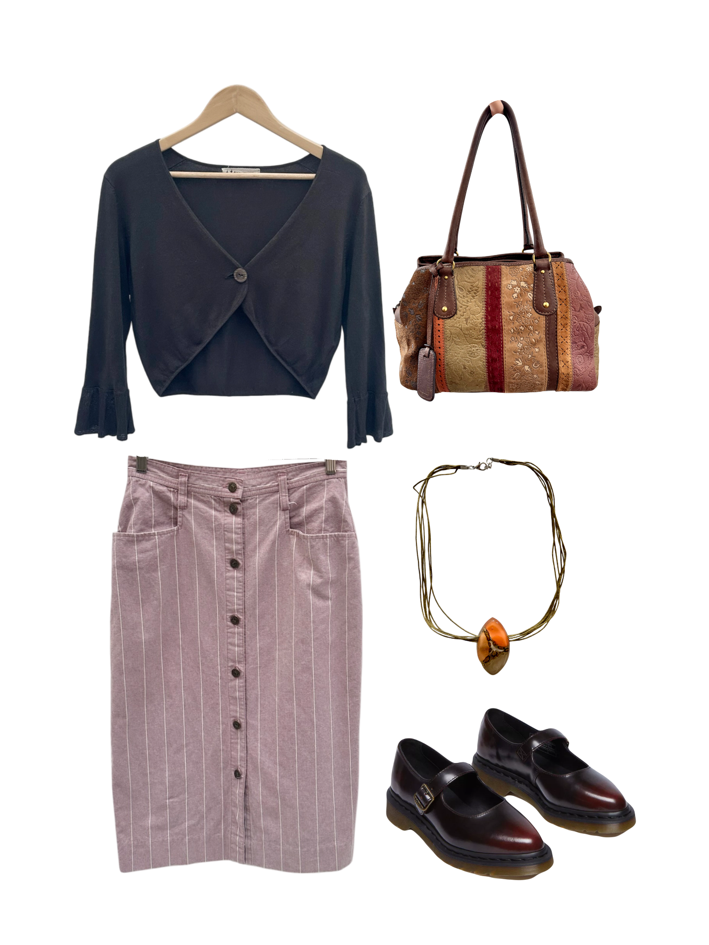 Vintage 90s Retro Striped Midi Skirt (M)