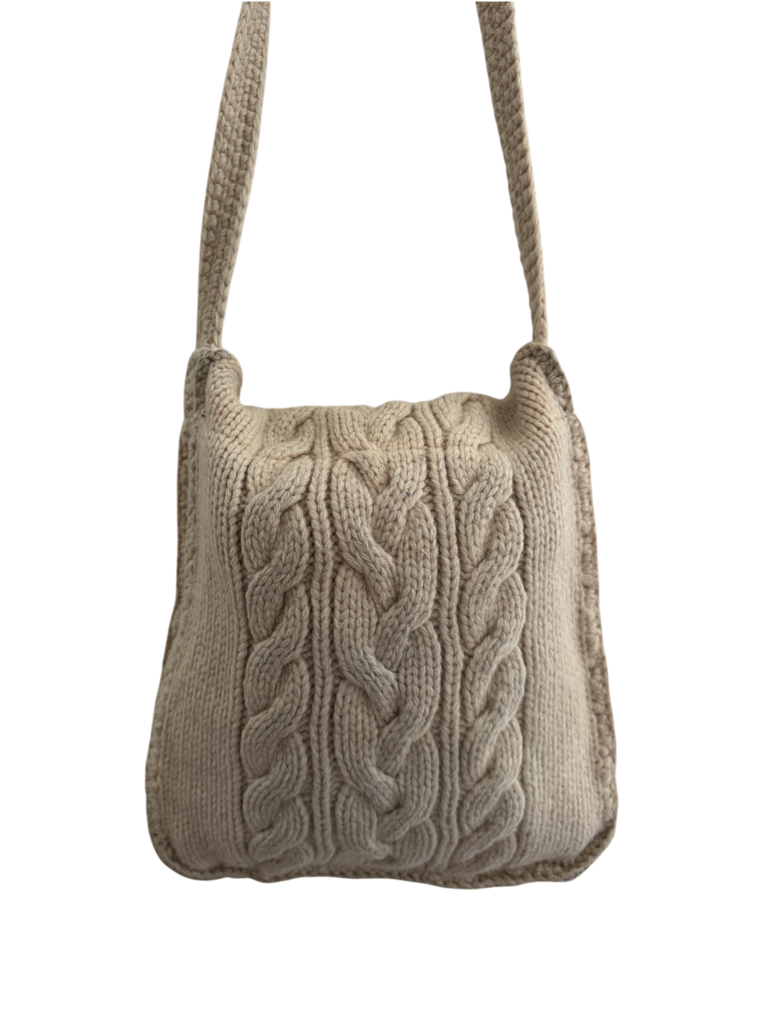 Vintage Cream Cable Knit Shoulder Bag