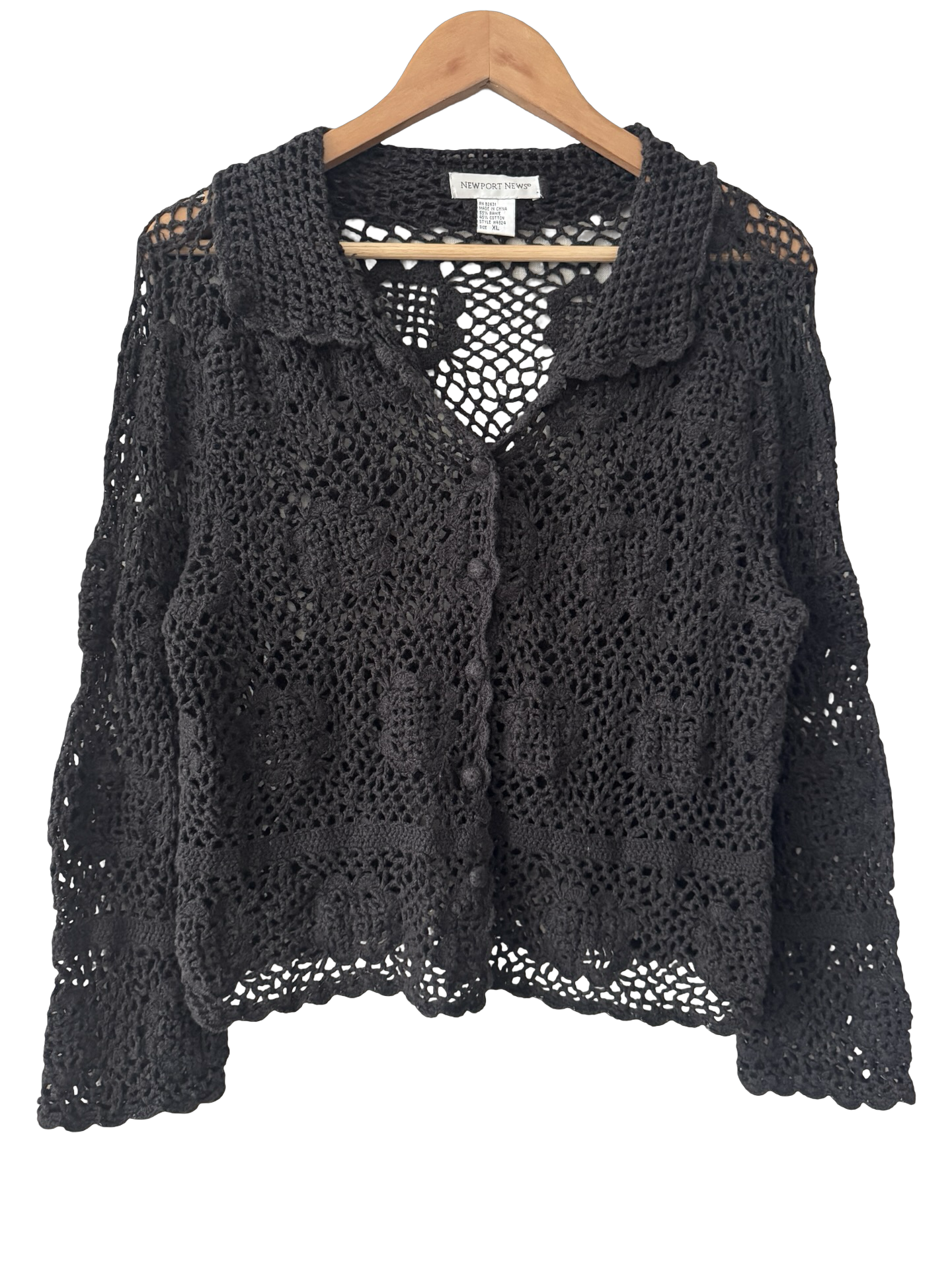 Vintage 90s Midnight Crochet Garden Cardigan (M)