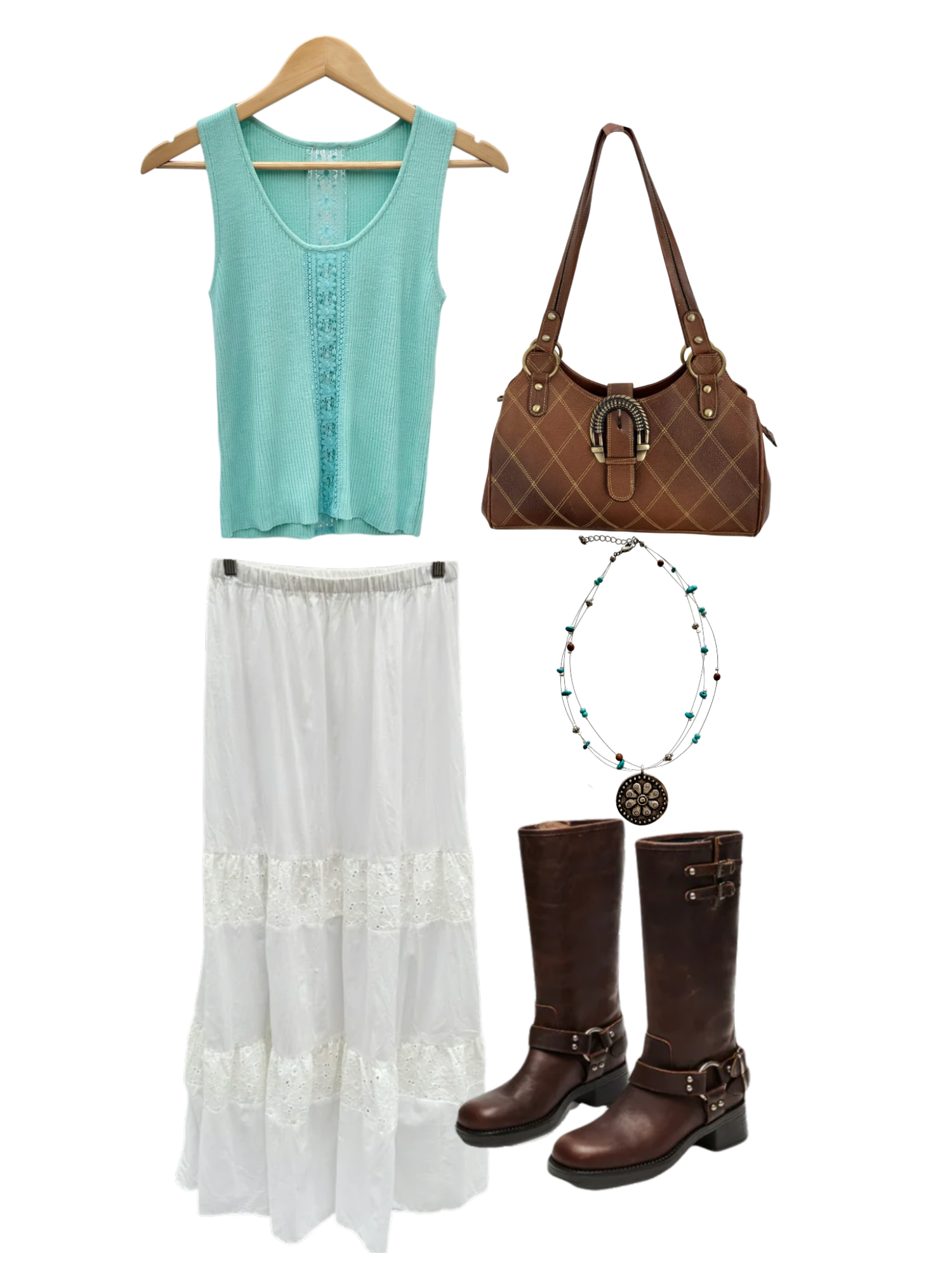 Vintage 90s Turquoise Lace Knit Tank (S)