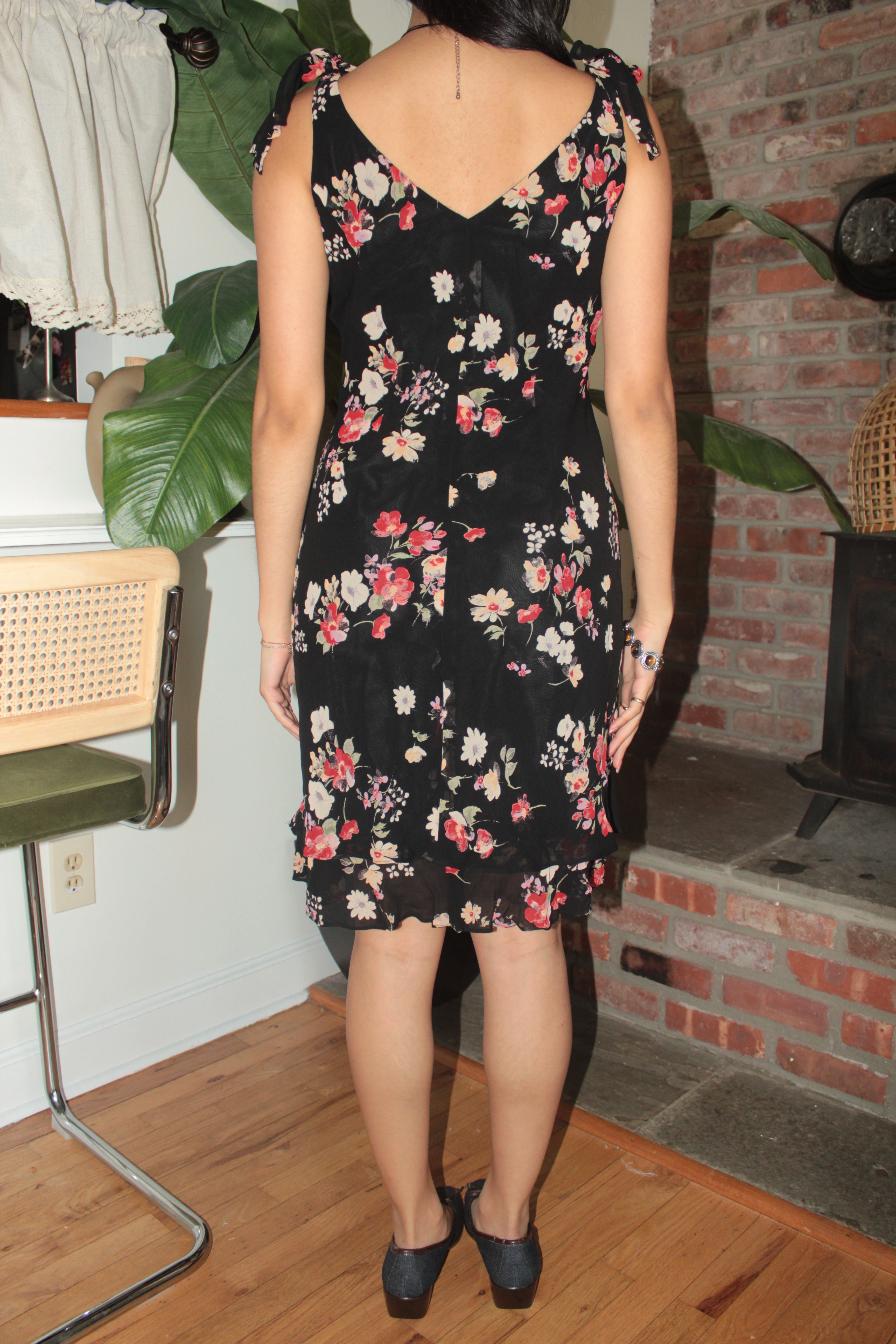 Vintage 90s Black Cherry Blossom Slip Dress (M)