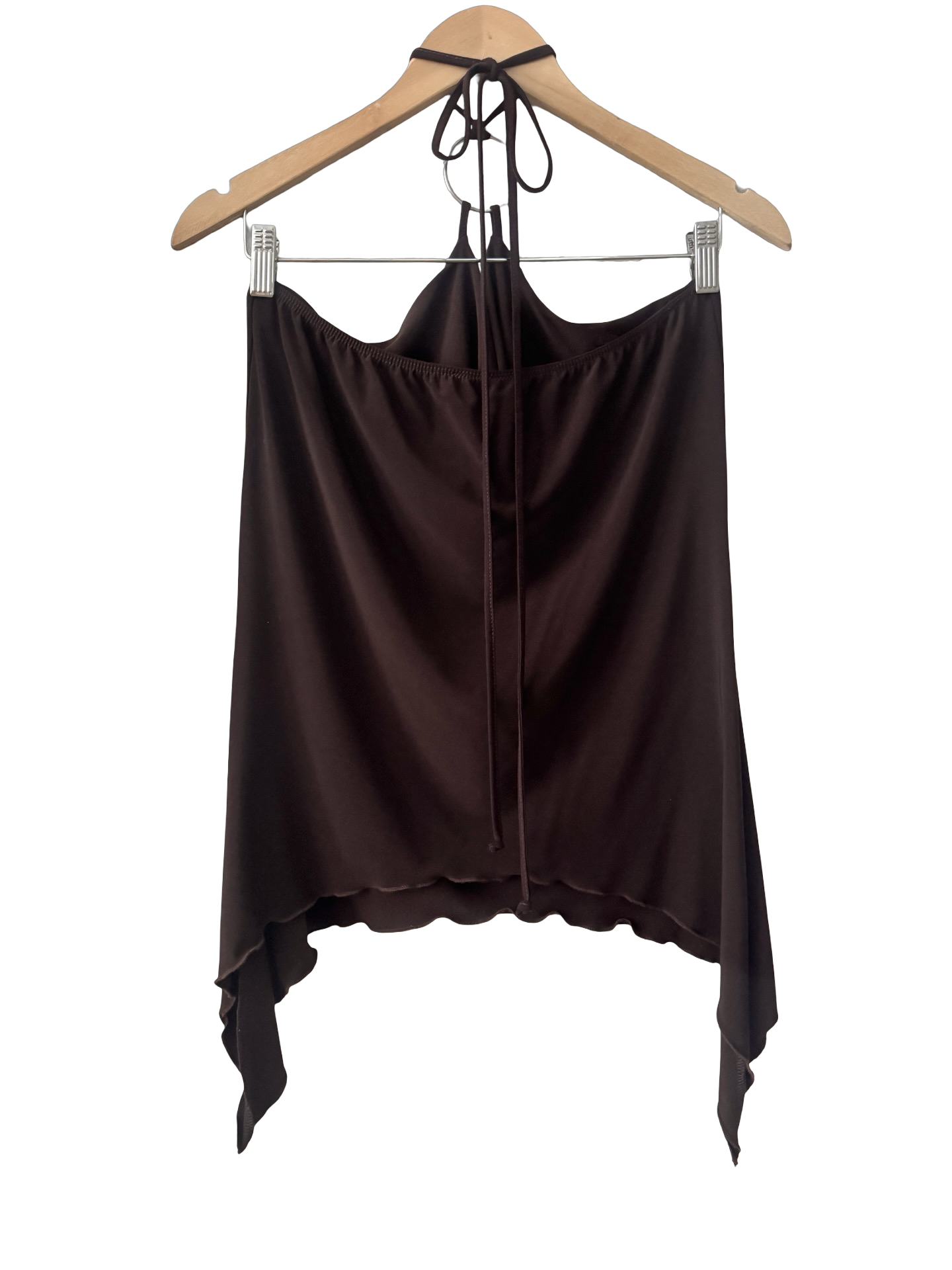 Vintage 90s Espresso Satin Handkerchief Halter Top (L/XL)