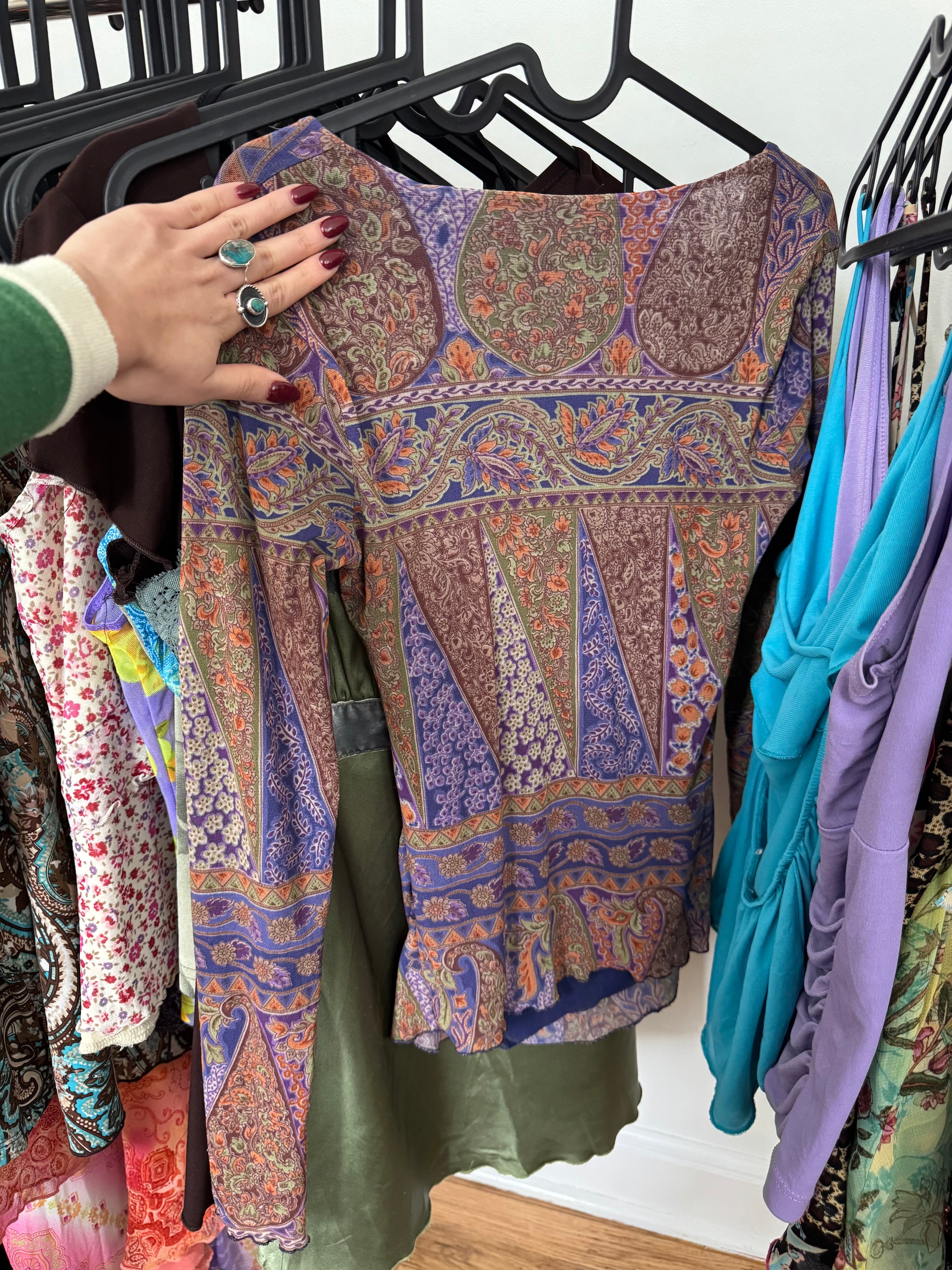 Vintage 90s Plum Paisley Gauzy Top (S)