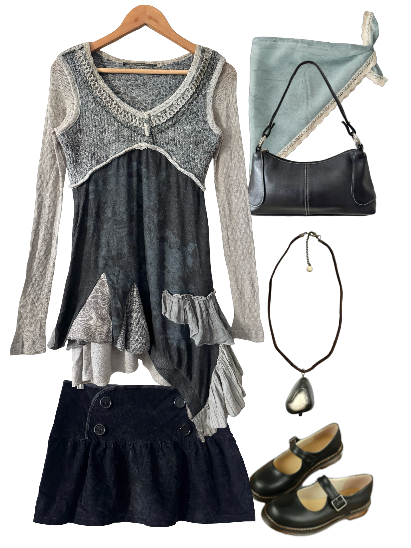Vintage Y2K Woodland Spell Mixed Media Asymmetric Tunic (M)