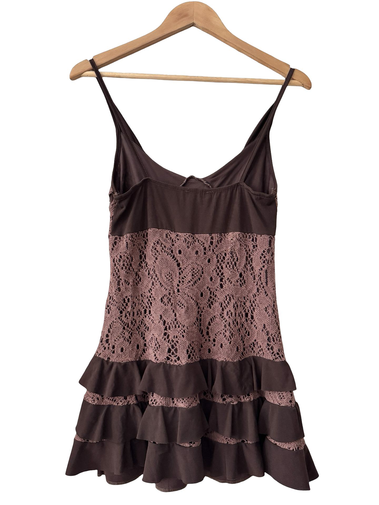 Vintage 90s Parisian Cocoa Ruffle Lace Mini Dress (S/M)