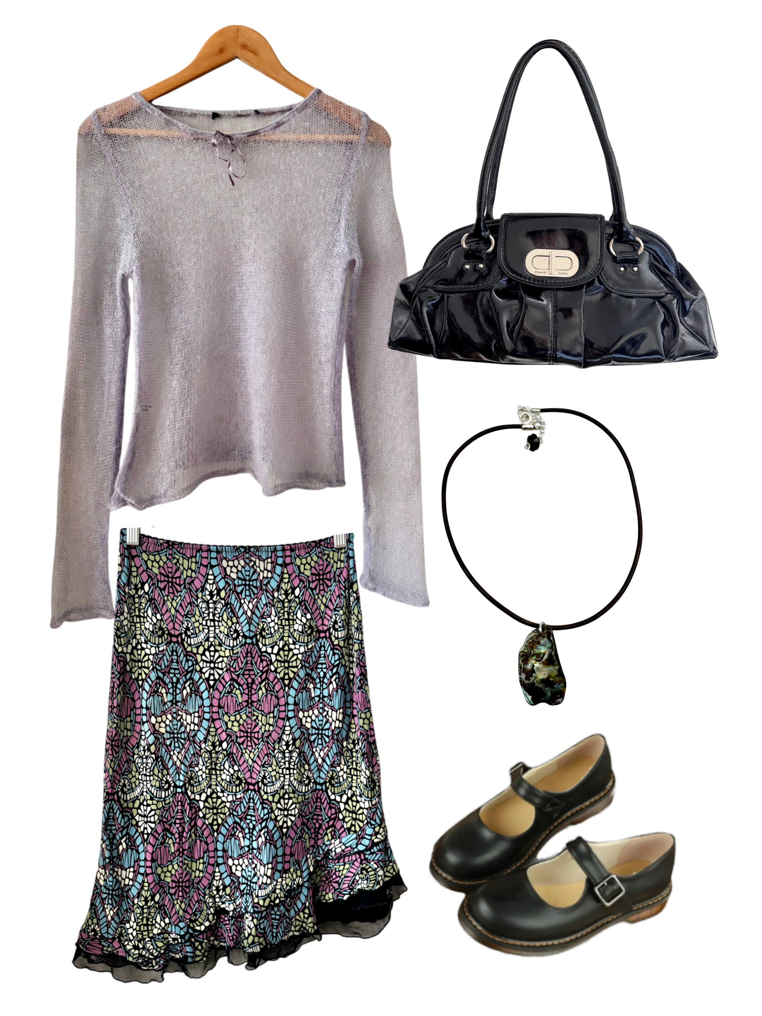 Vintage 90s Asymmetrical Mosaic Midi Skirt (XS/S)