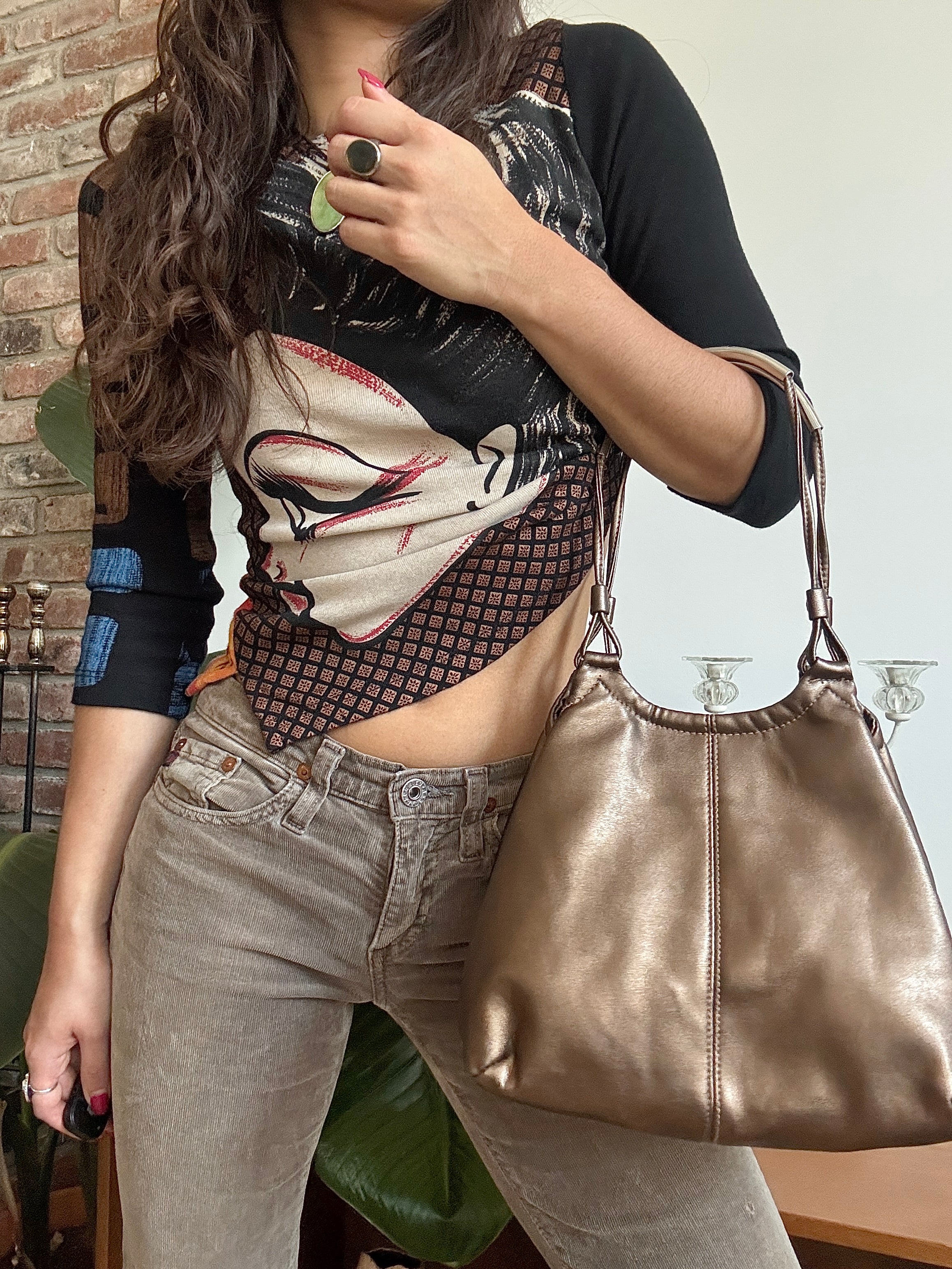Vintage Y2K Liquid Bronze City Shoulder Bag