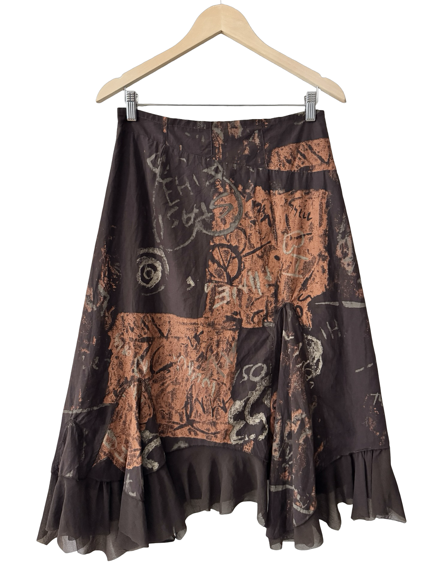 Vintage 90s French Chocolate Graffiti Midi Skirt (S/M)
