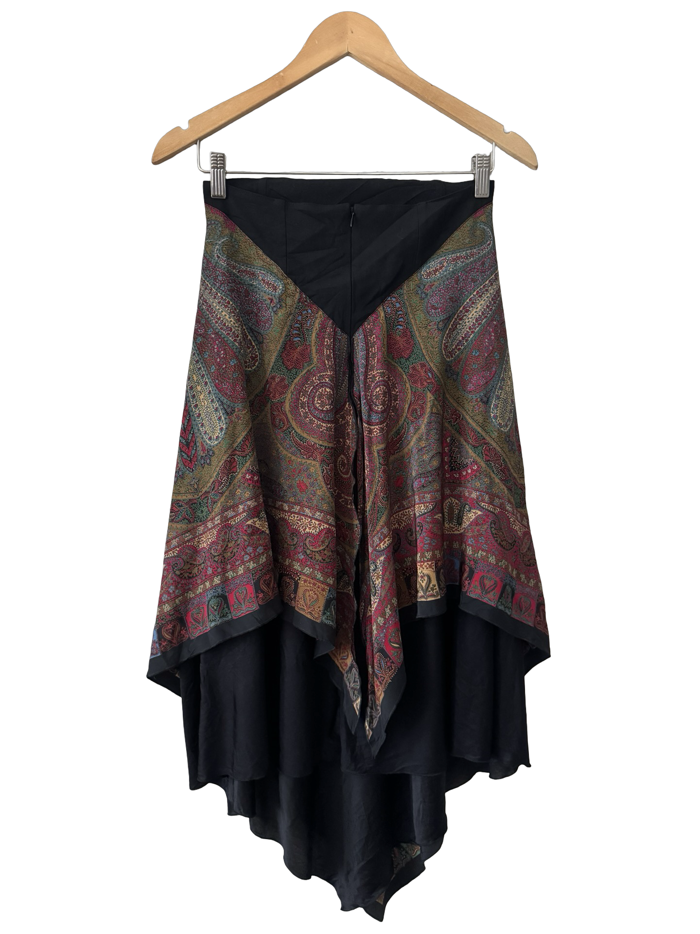Vintage 90s Silk Bohemian Tapestry Handkerchief Skirt (S)